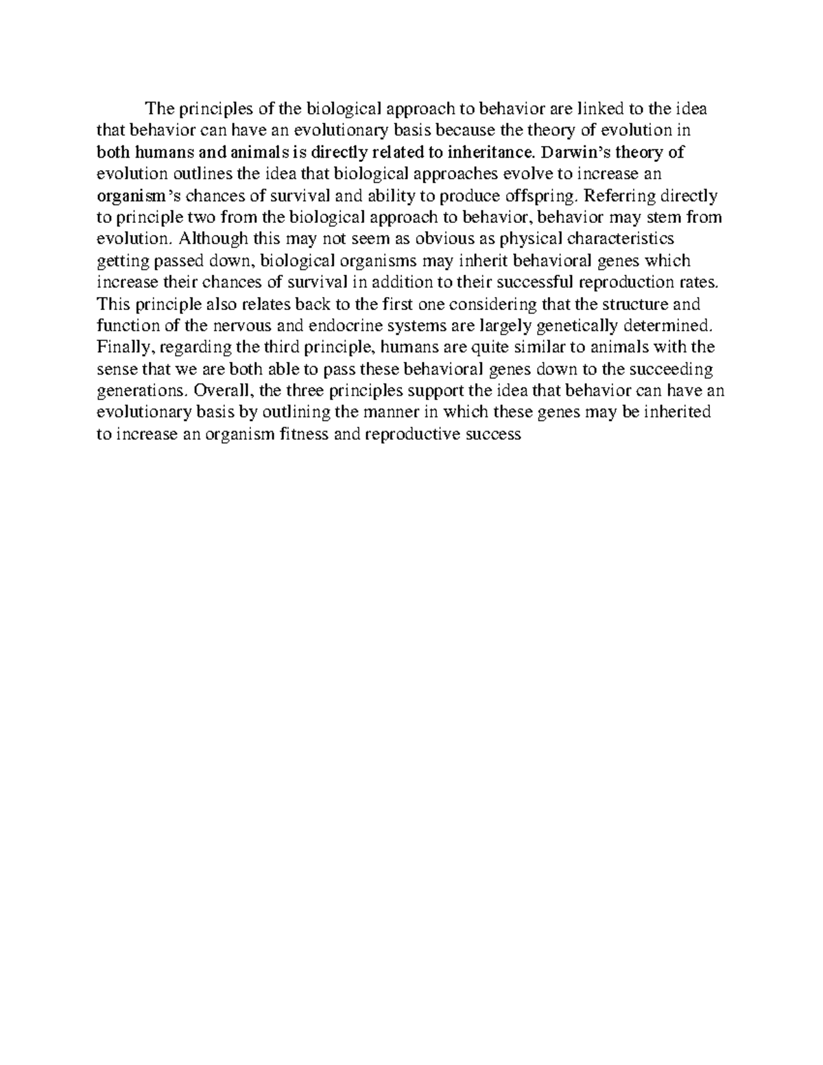 Homework - The principles of the biological approach to behavior are ...