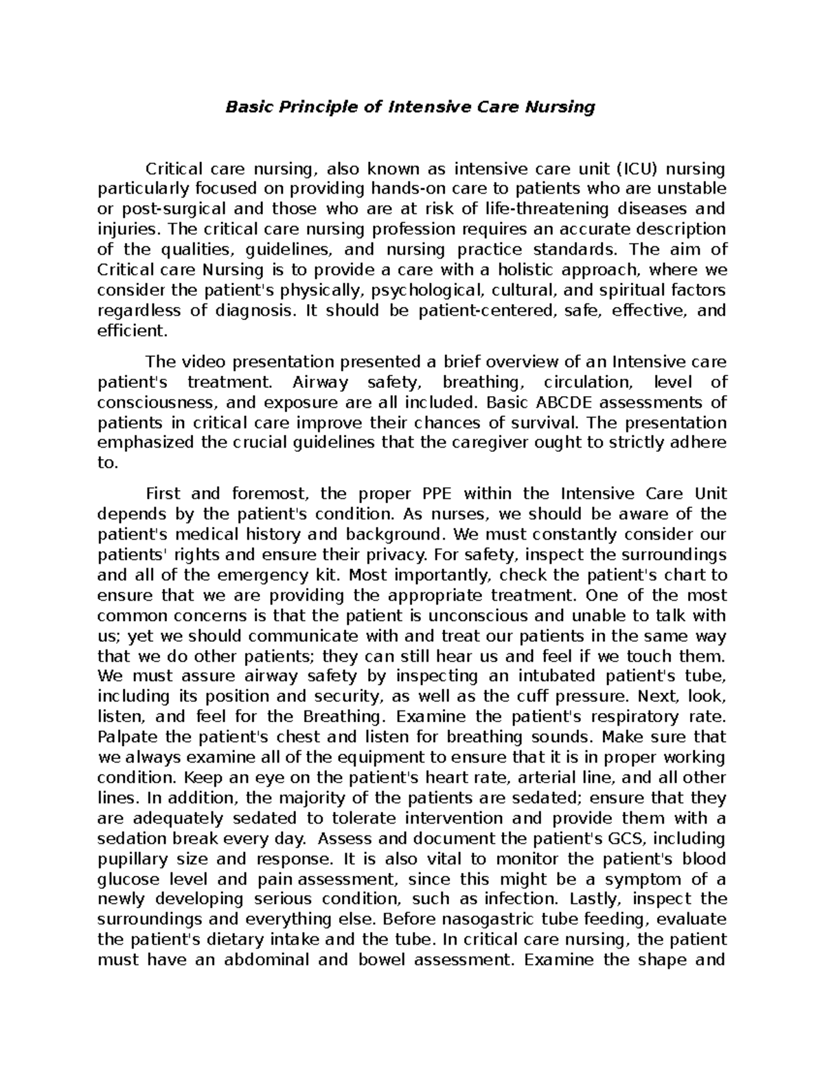 Intensive Care Nursing - Basic Principle of Intensive Care Nursing ...