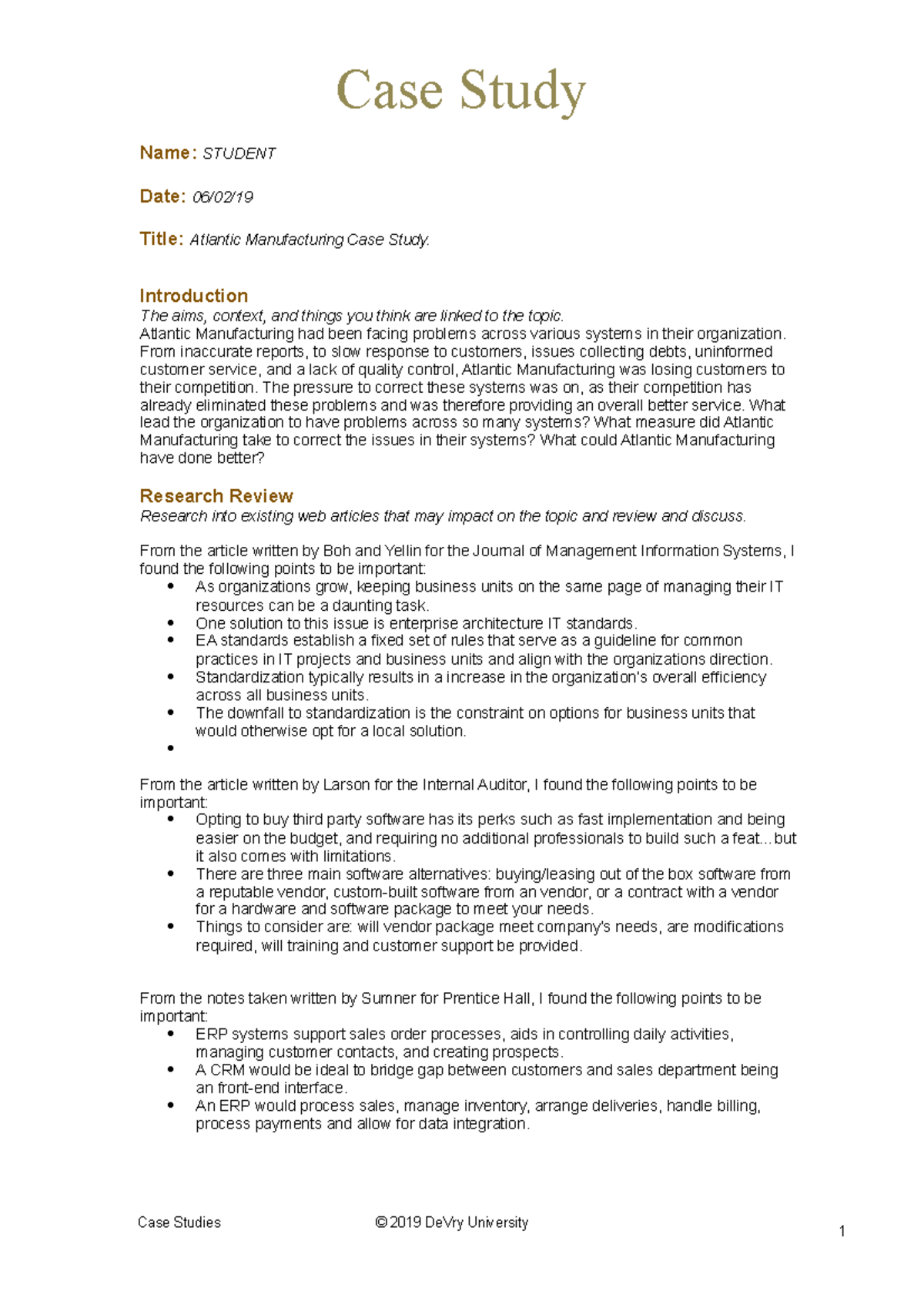 SAI440 Week 4 Case Study Case Study Name STUDENT Date Title