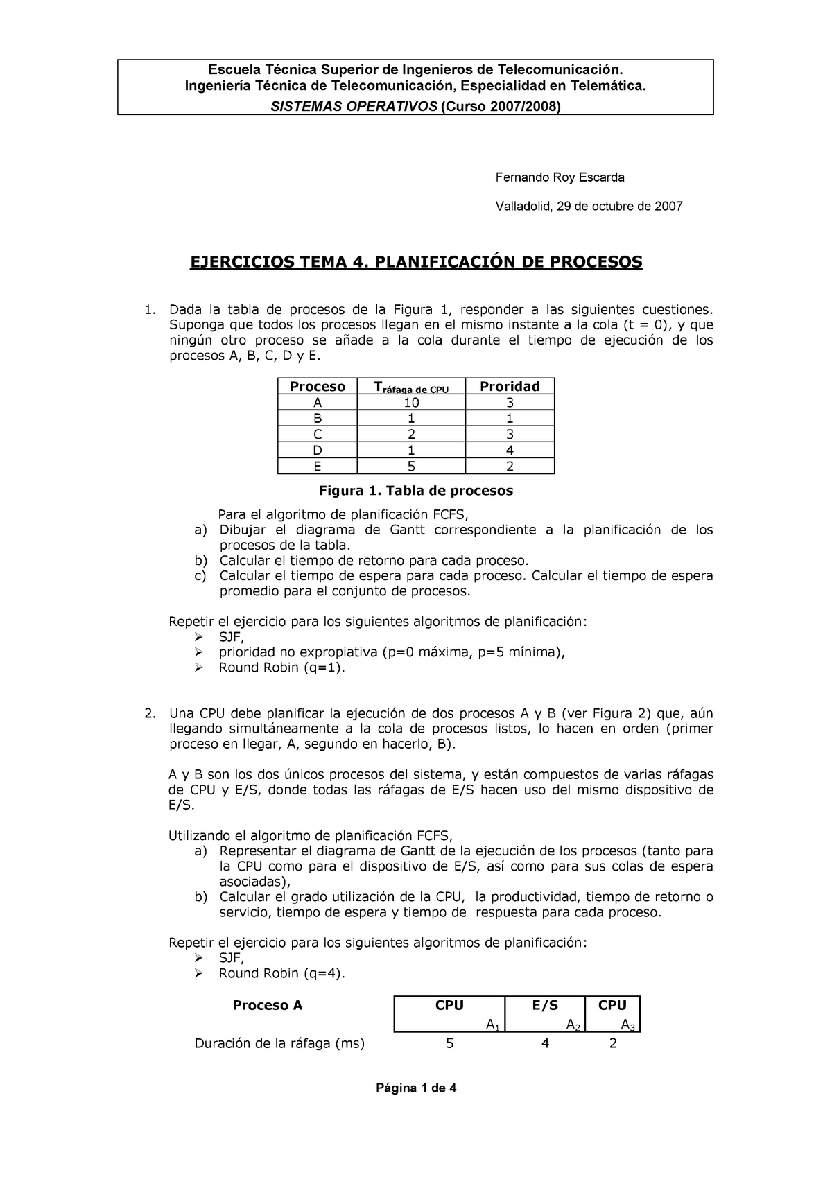 Tema 4 Ejercicios Planificacion De Procesos Ugr Studocu