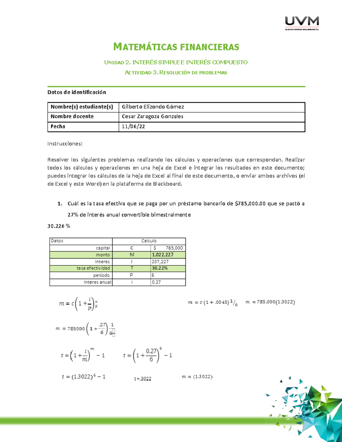 ACT#3.GEG - una tarea facil - MATEM¡TICAS FINANCIERAS UNIDAD 2. INTER ...
