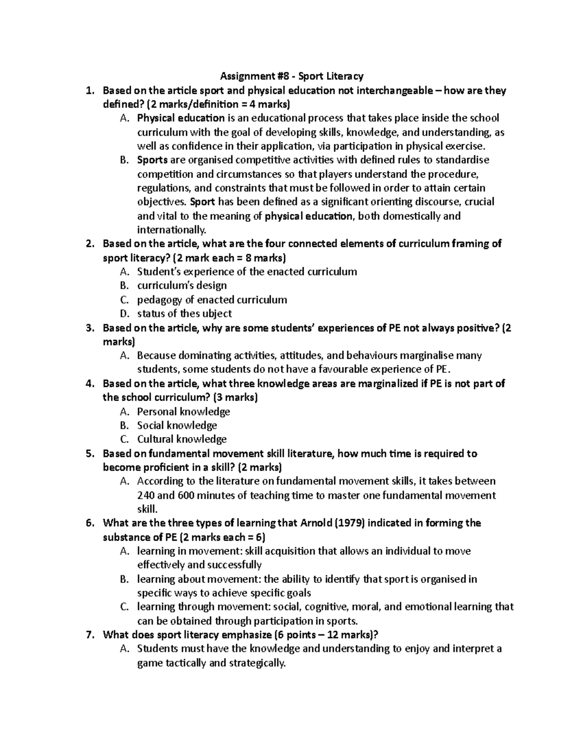 444 - #8 - Sport literacy - discussion and questions - Assignment #8 ...