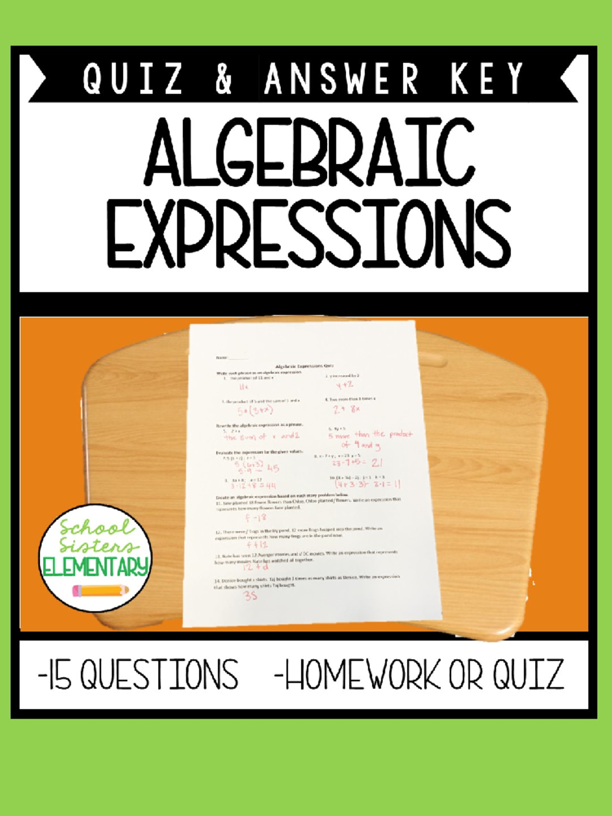 Algebraic Expressions Quiz Answer Key-1 - Studocu