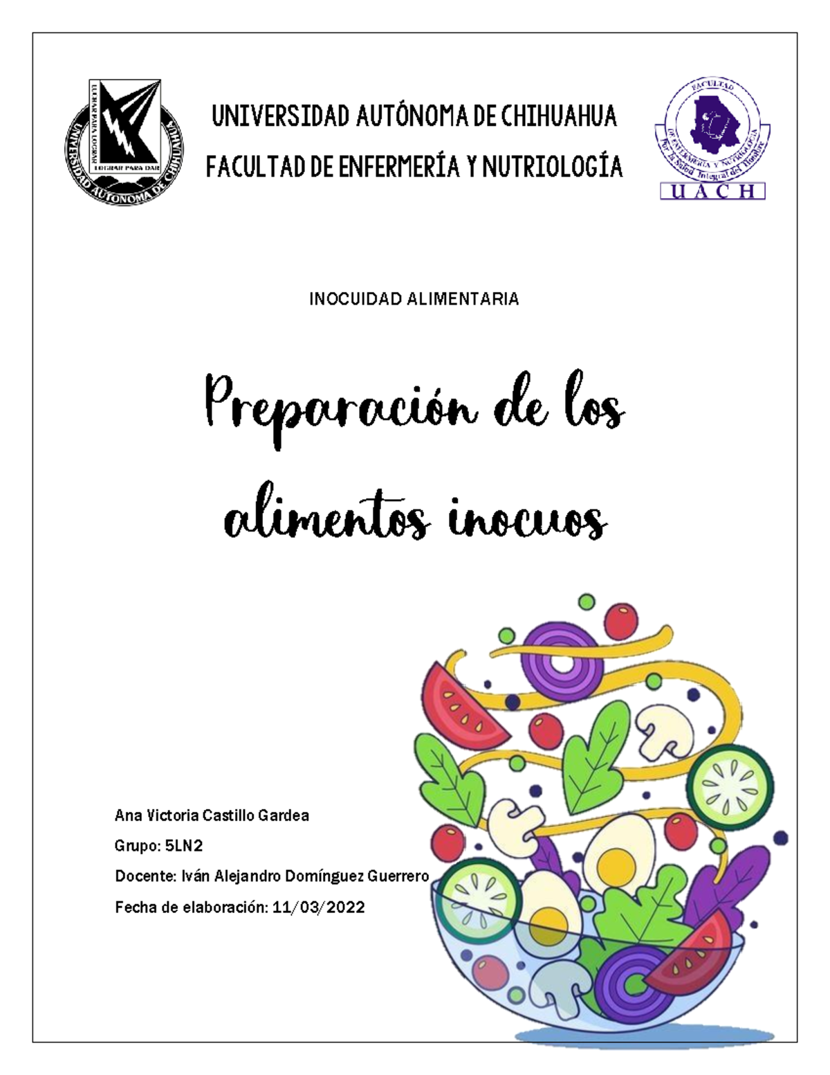 Preparación DE LOS Alimentos Inocuos - UNIVERSIDAD AUTÓNOMA DE ...