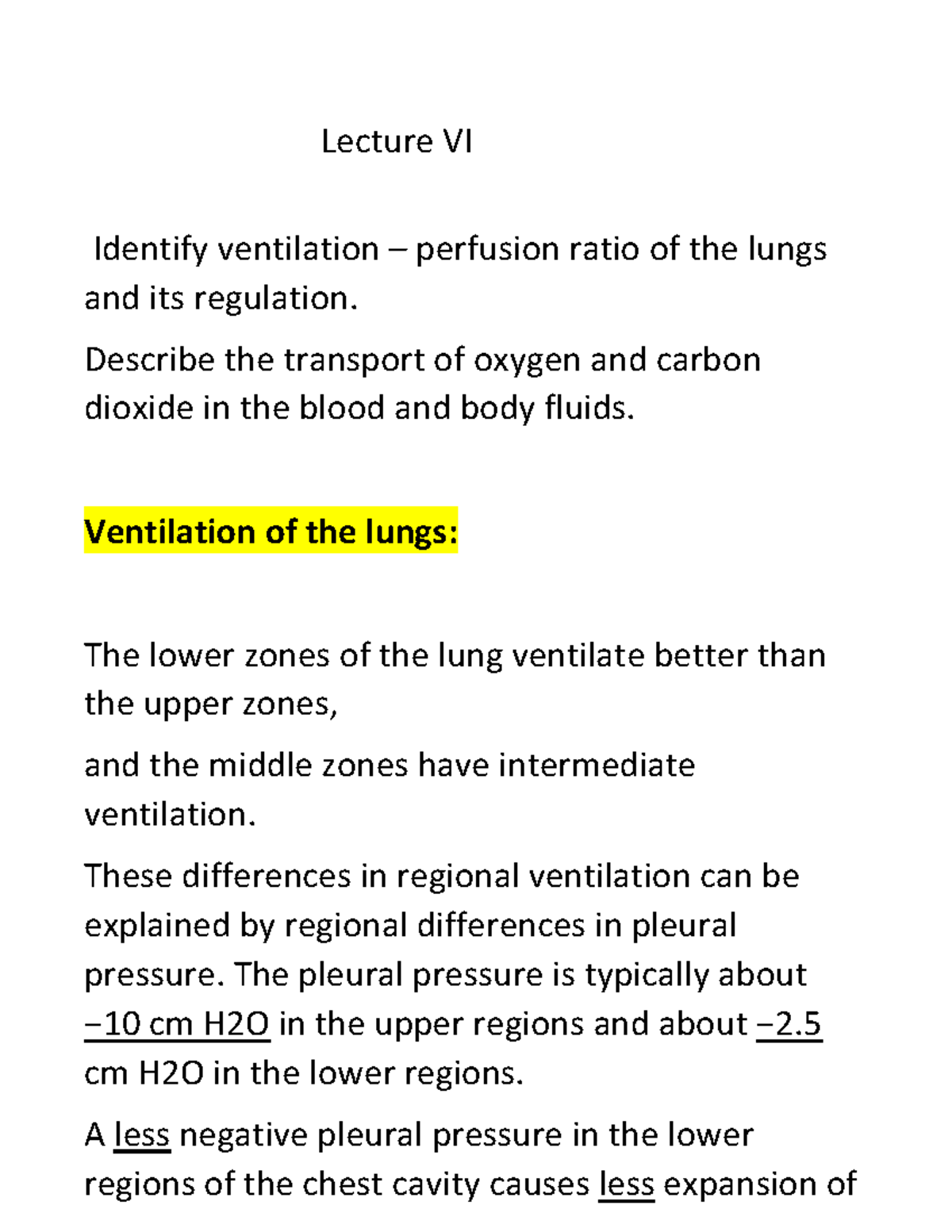 Lec. 6 ( respiratory S. ) - Lecture VI Identify ventilation – perfusion ...