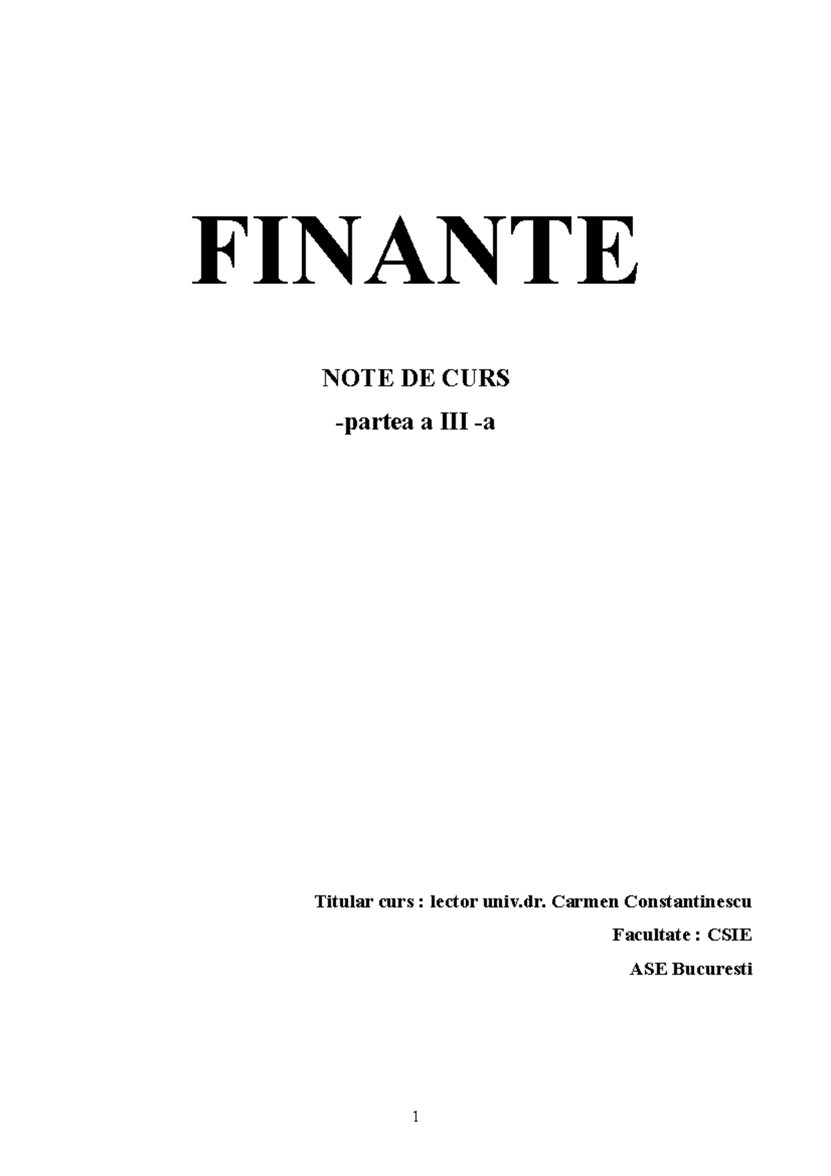 Note Curs 3 Finante - Notes - FINANTE NOTE DE CURS -partea a III -a ...