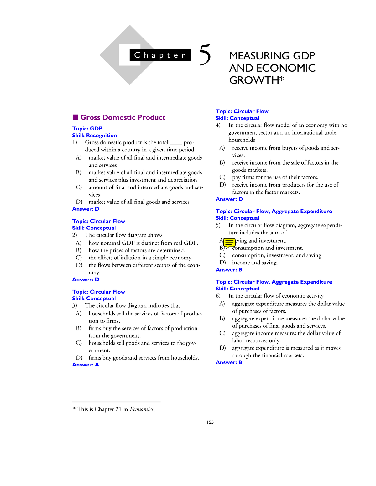 GDP practice questions 155 5 MEASURING GDP AND ECONOMIC GROWTH* This