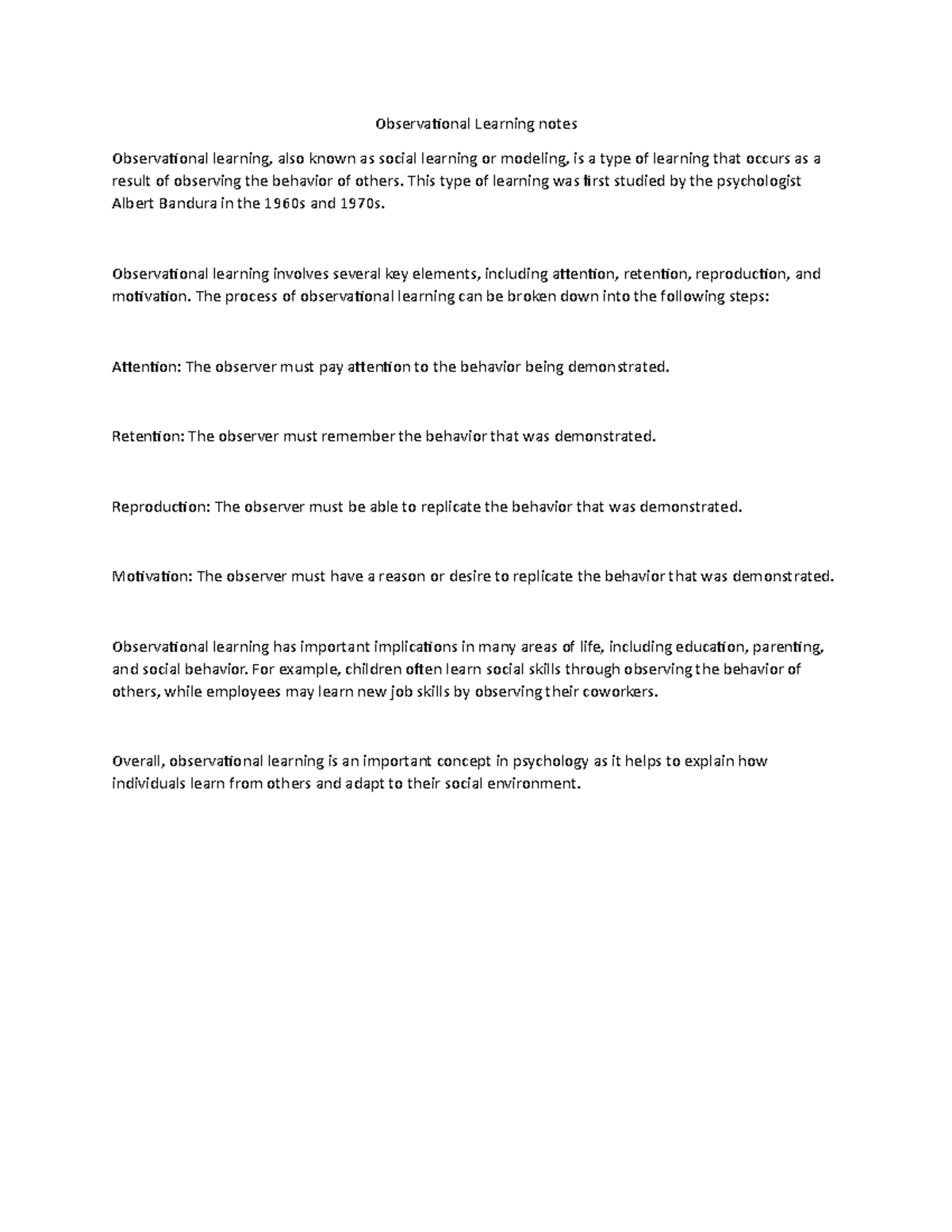 Observational Learning notes - Observational learning, also known as ...