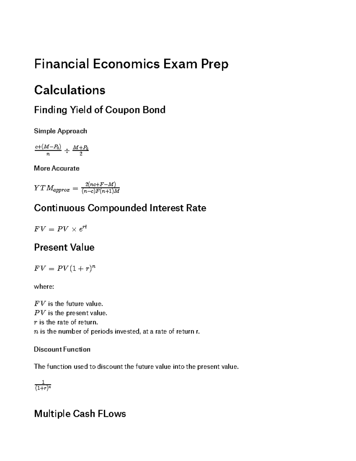 Systems Formulas Financial Economics Exam Prep Calculations Finding