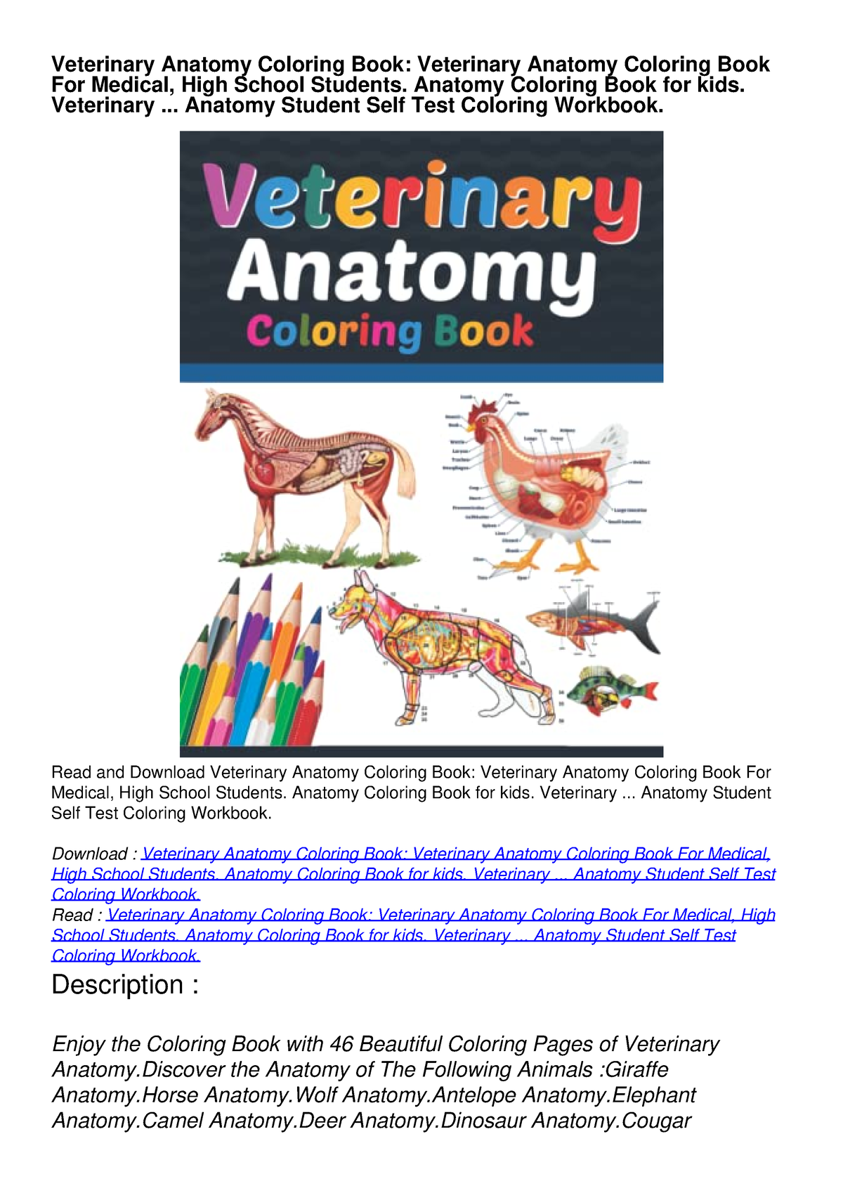 get [PDF] Download Veterinary Anatomy Coloring Book Veterinary Anatomy