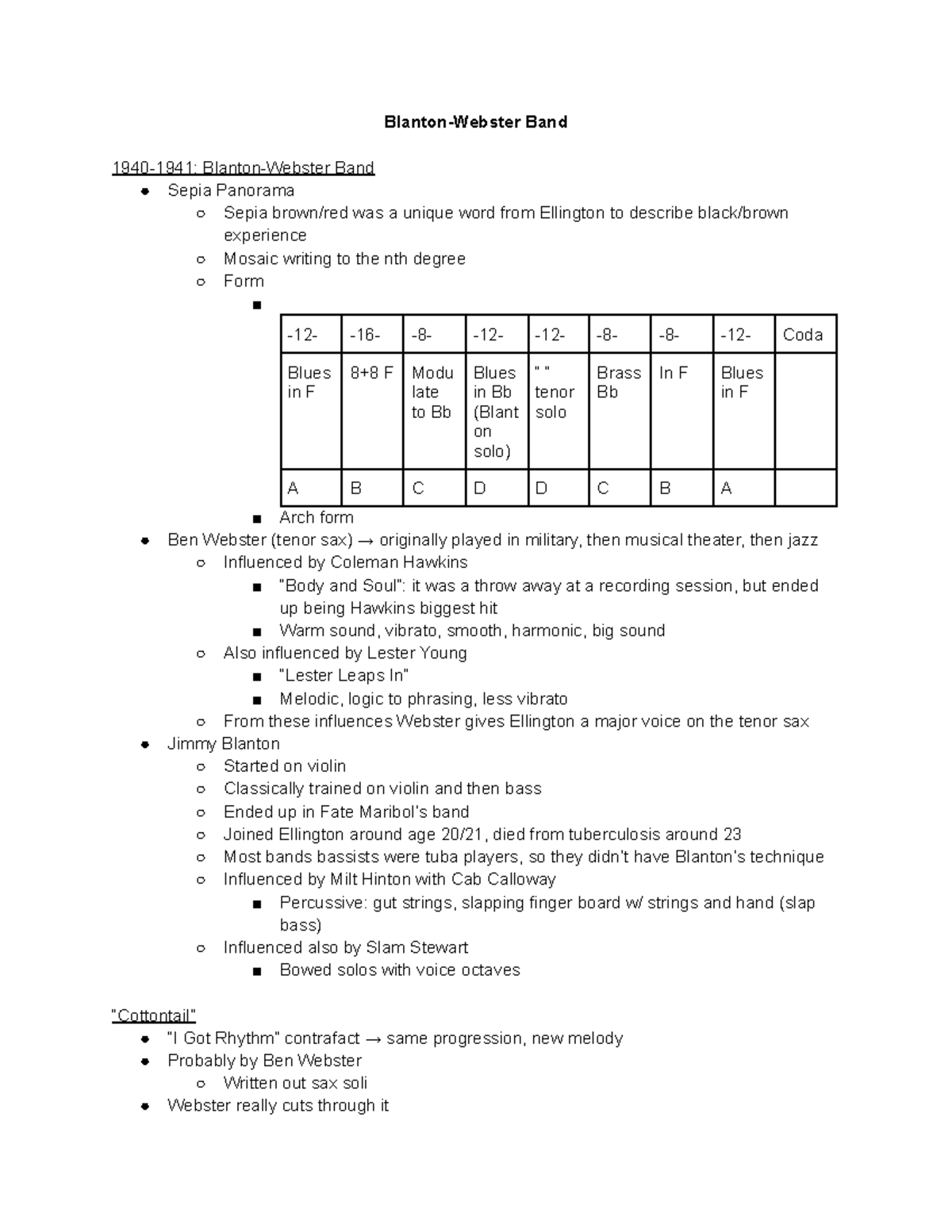 BlantonWebster Band Notes primarily detail the influence of Ben
