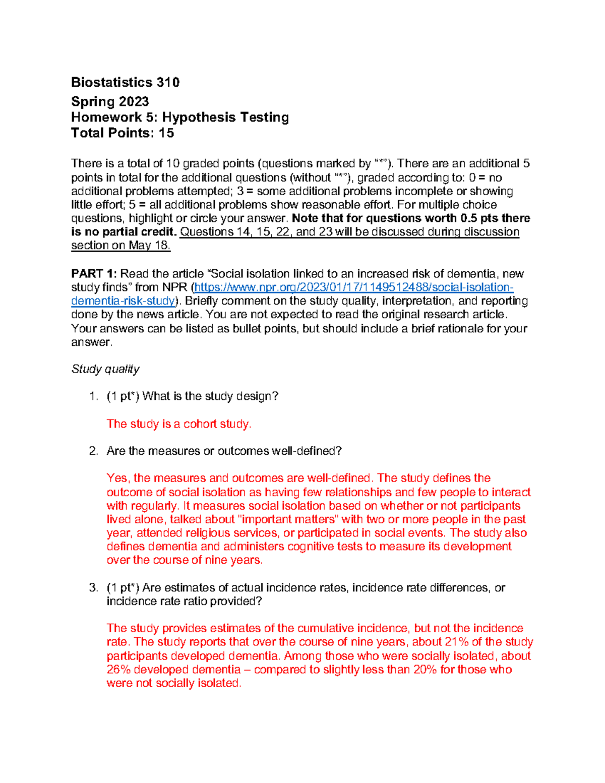 Biost 310HW5key - Homework Prof. Meisner - Biostatistics 310 Spring ...