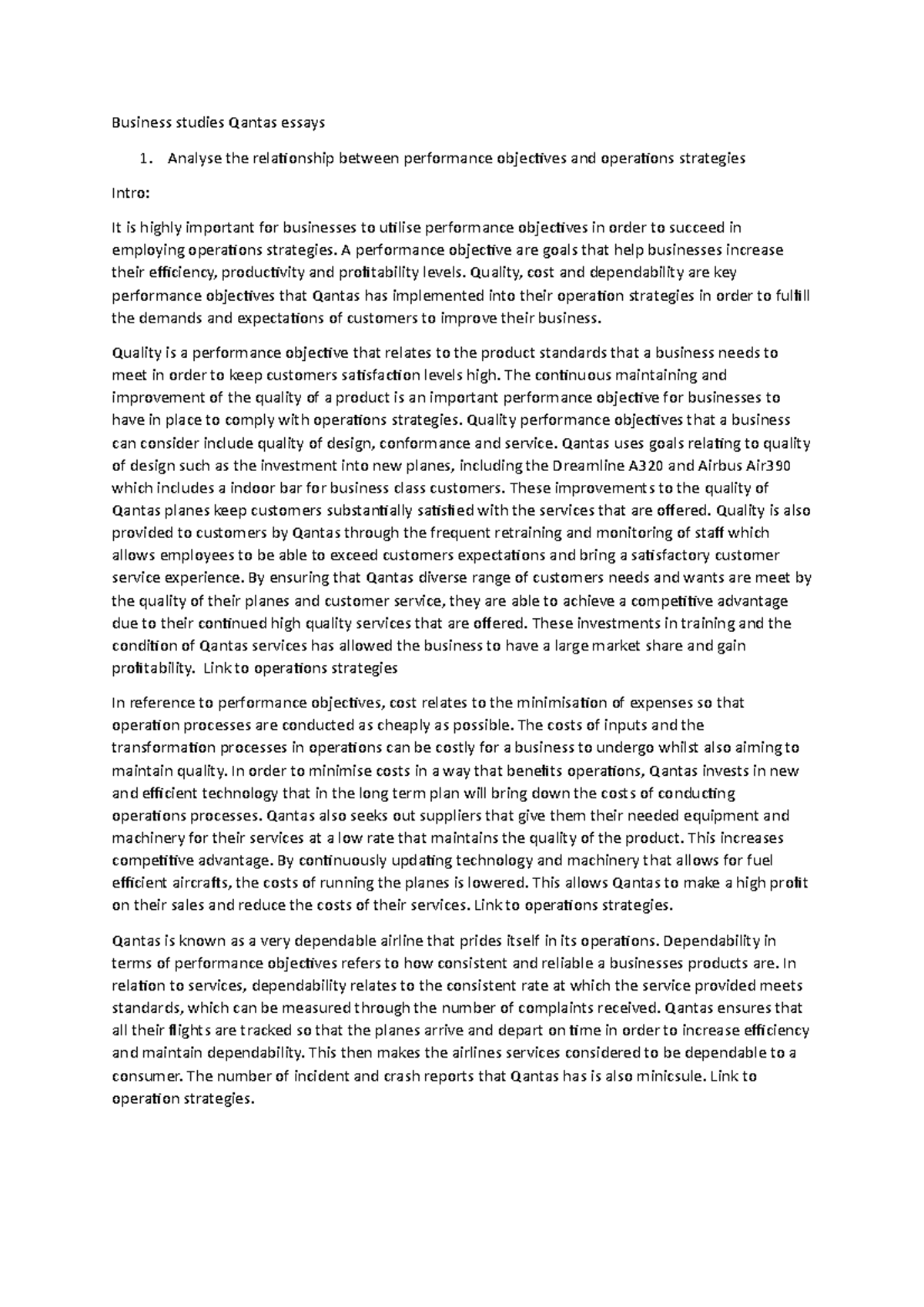 Business studies Qantas essays Business studies Qantas essays Analyse