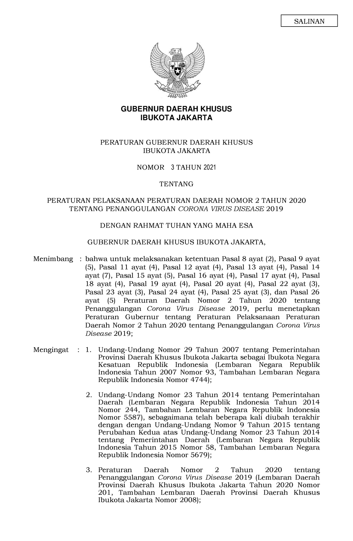 Pergub Nomor 3 Tahun 2021 - GUBERNUR DAERAH KHUSUS IBUKOTA JAKARTA ...