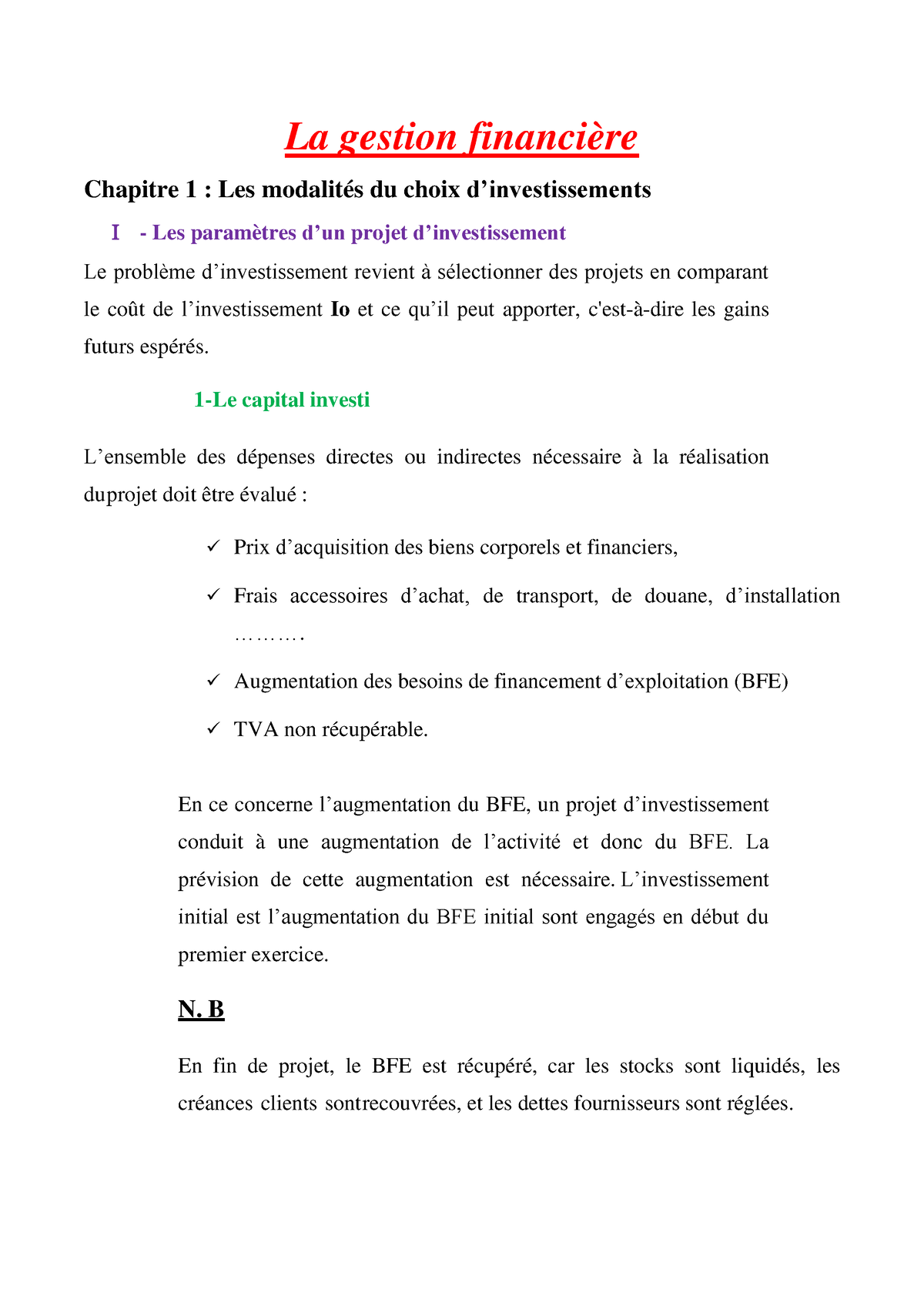 La Gestion Financière Les Modalités Du Choix Dinvestissement Les Paramètres Dun Projet 1627