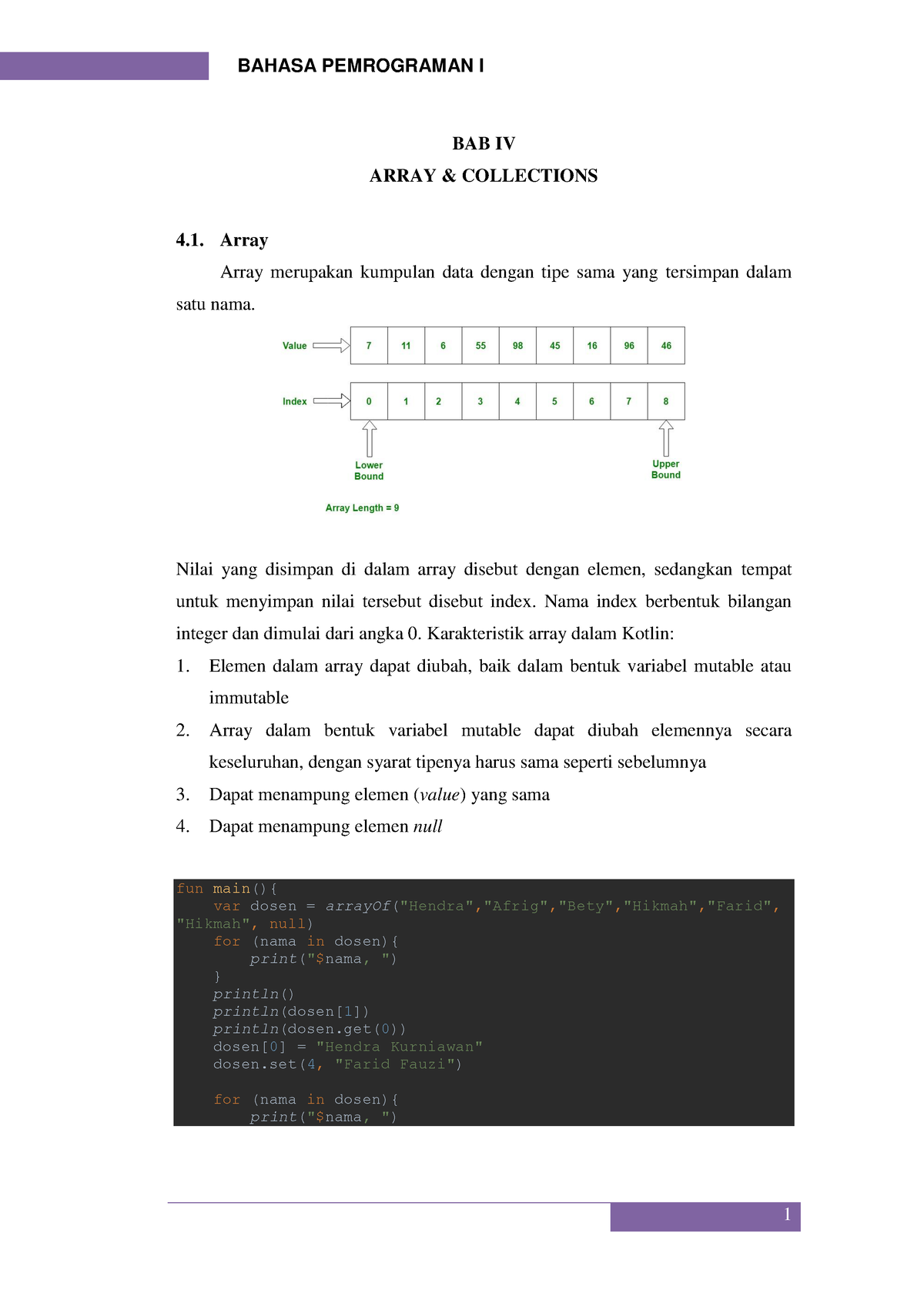 Array& Collections - BAB IV ARRAY & COLLECTIONS 4. Array Array ...