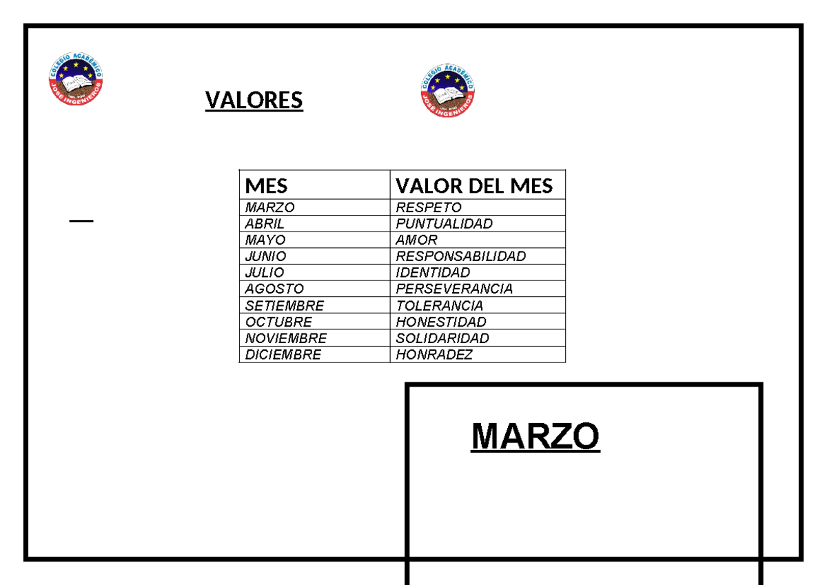 Valores JI-SF-SM-SR - ffdsfdsfsdf - VALORES MARZO MES VALOR DEL MES