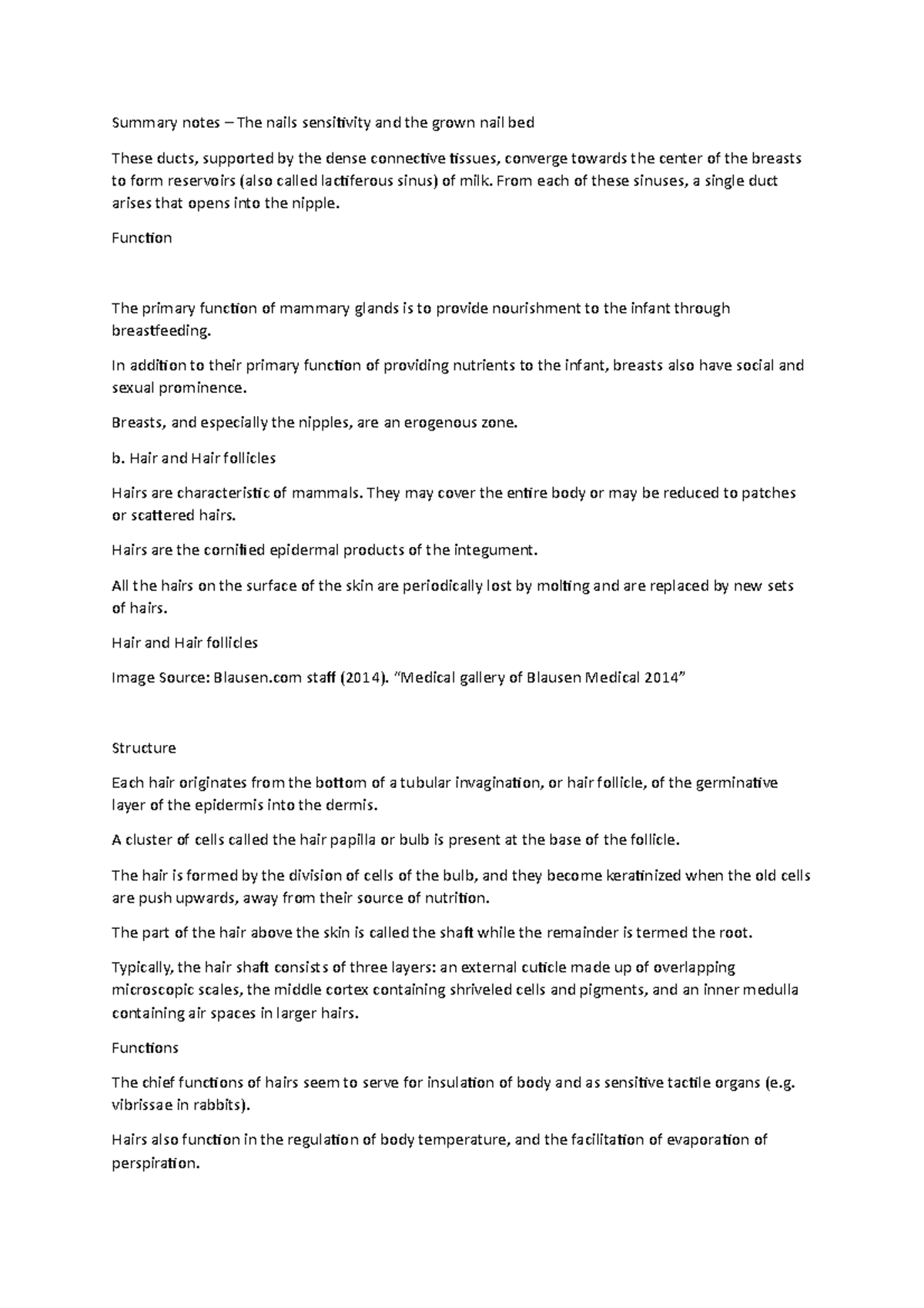 Summary notes The nails sensitivity and the grown nail bed From