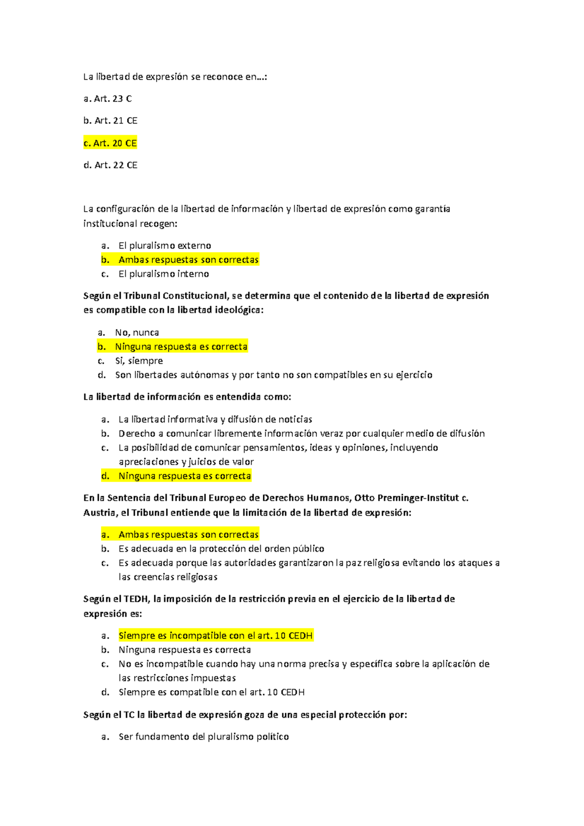 Test 5 Libertad De Conciencia - La Libertad De Expresión Se Reconoce En ...