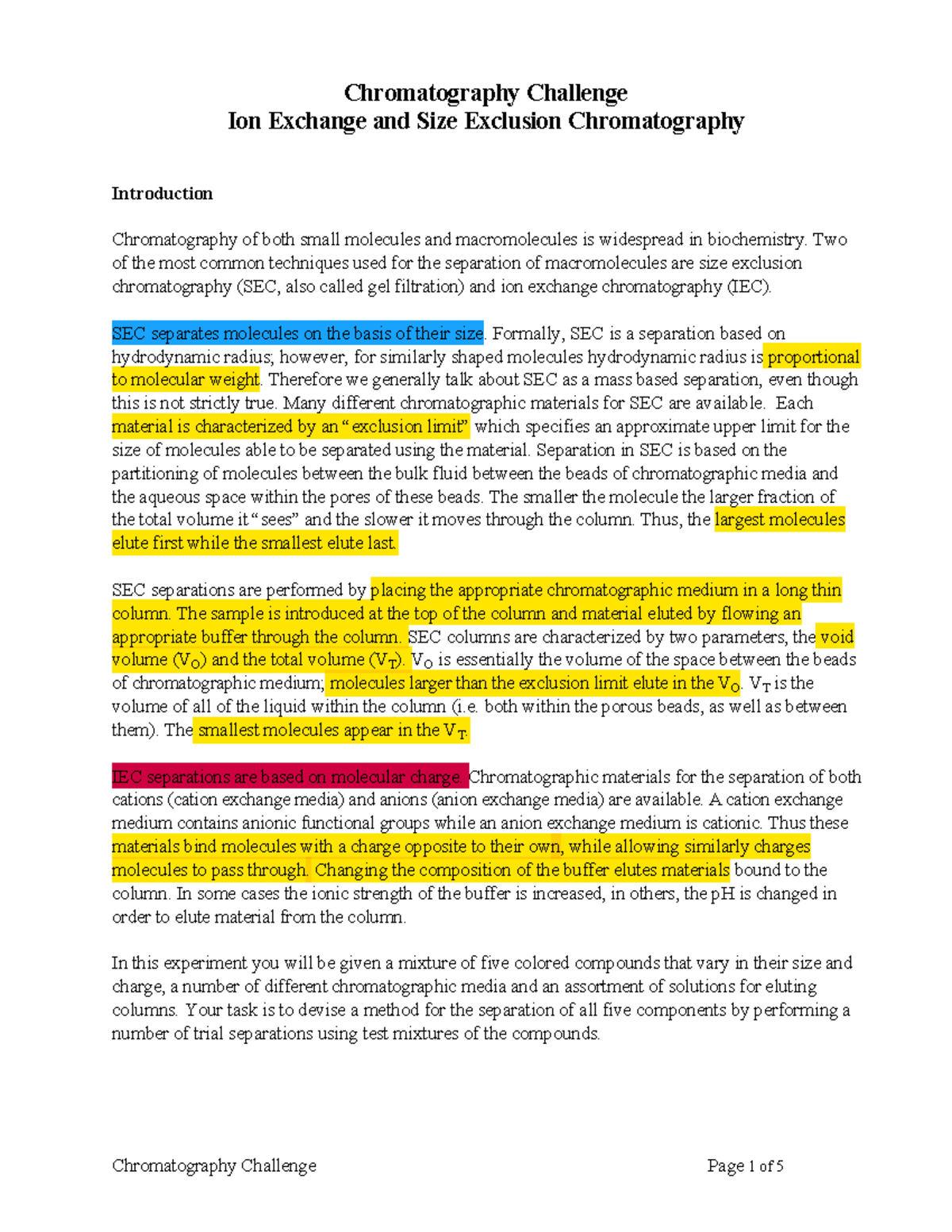 Lab 4 Protocol Lab Chromatography Challenge Page 1 of 5