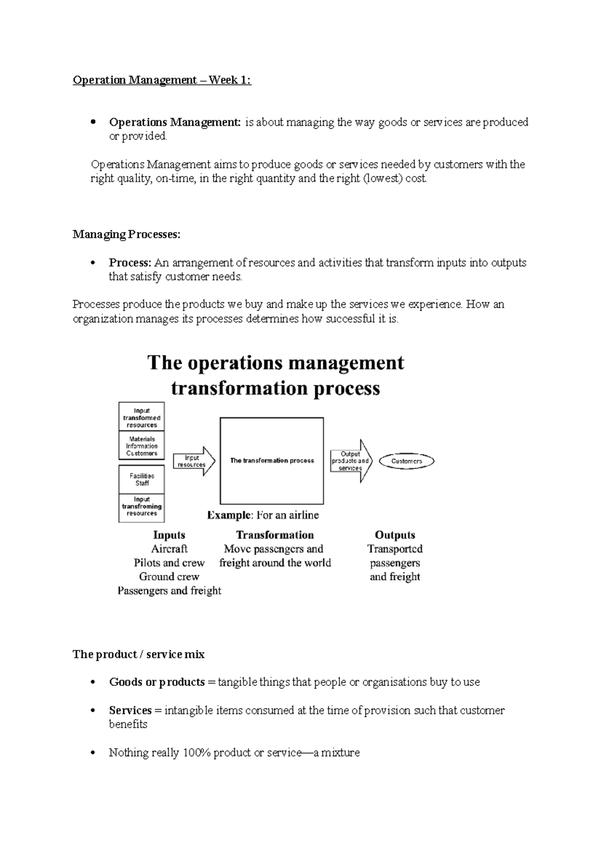 Operation Management- WEEK 1 - Operation Management – Week 1 ...