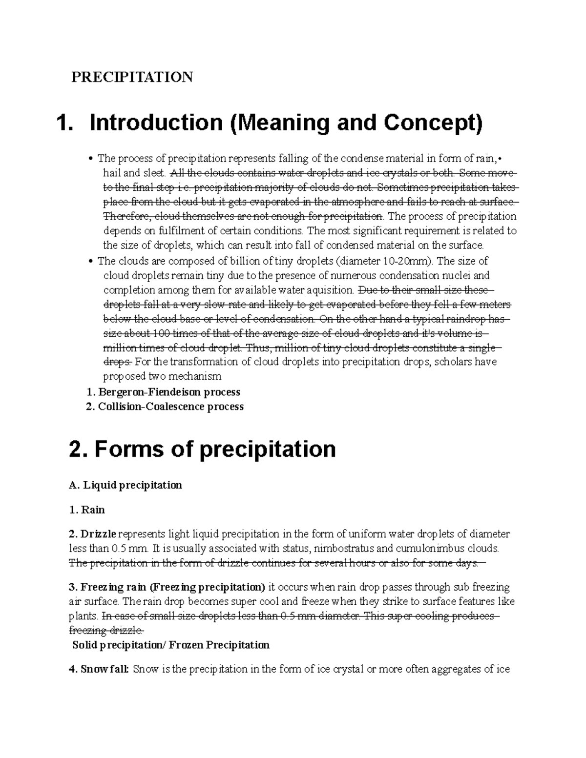 Precipitation Lecture Notes - PRECIPITATION 1. Introduction (Meaning ...