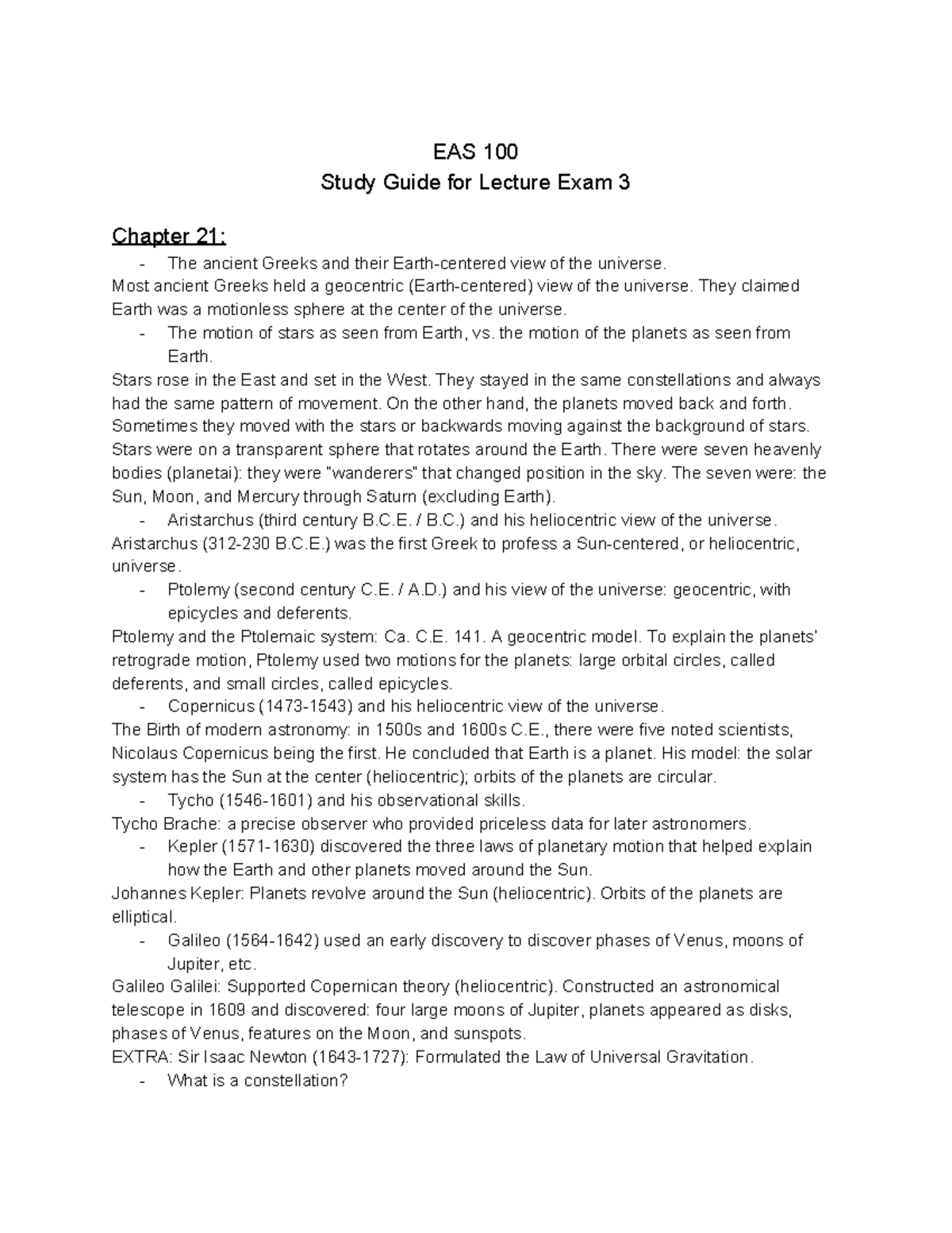 EAS 100 Study Guide for Lecture Exam 3 Chapter 21: The ancient Greeks ...