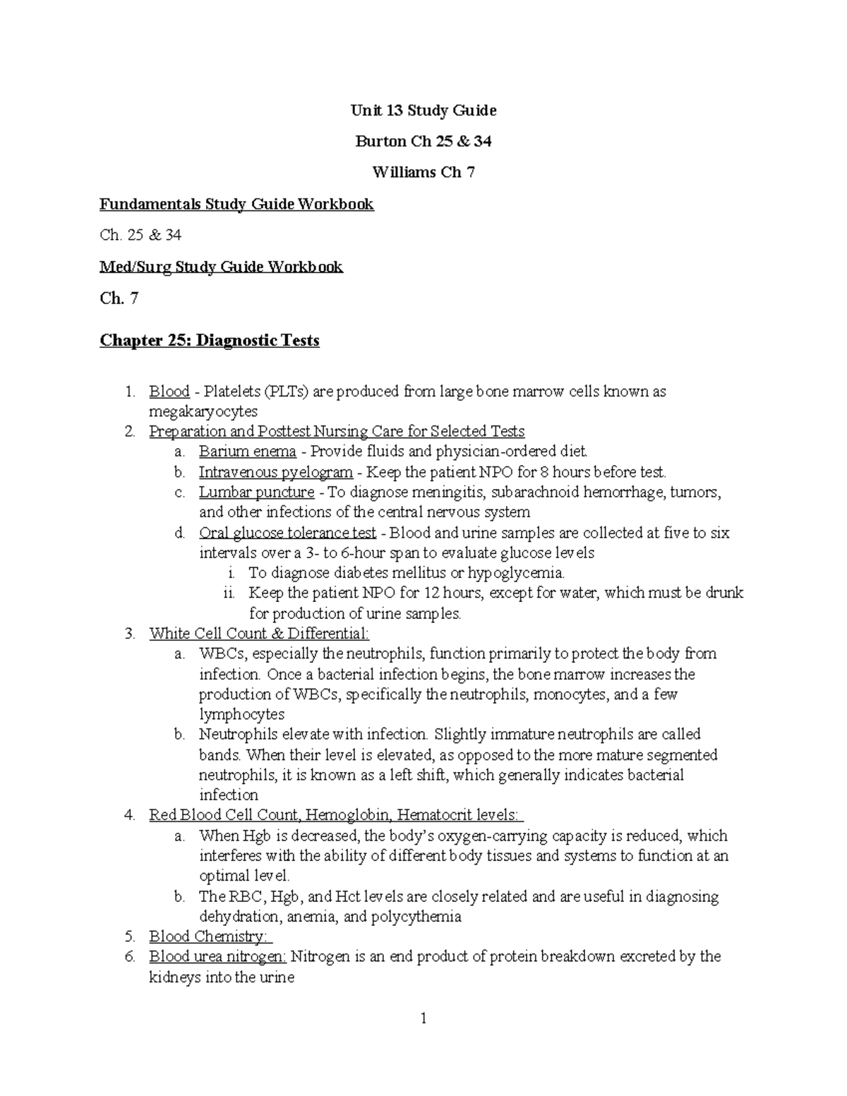 Unit 13 Study Guide 1 - LPN NOTES - Unit 13 Study Guide Burton Ch 25 ...