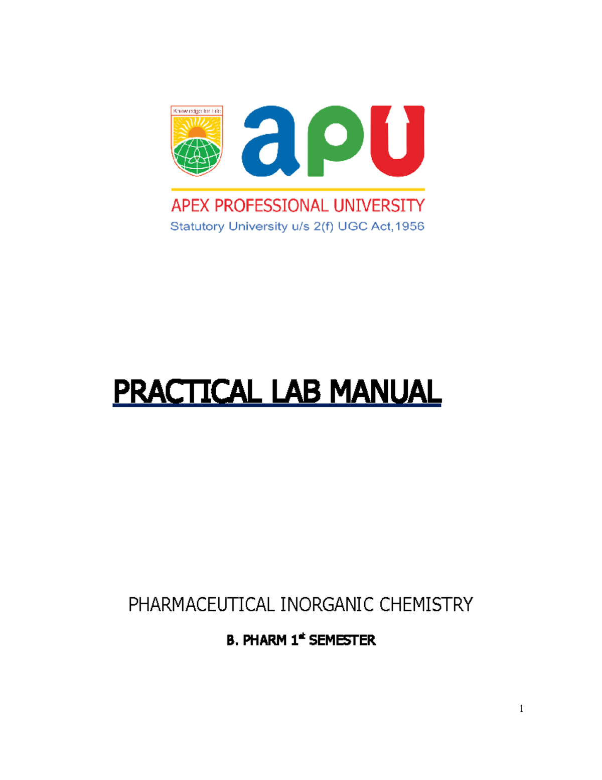 LM Pharmaceutical Chemistry PRACTICAL LAB MANUAL