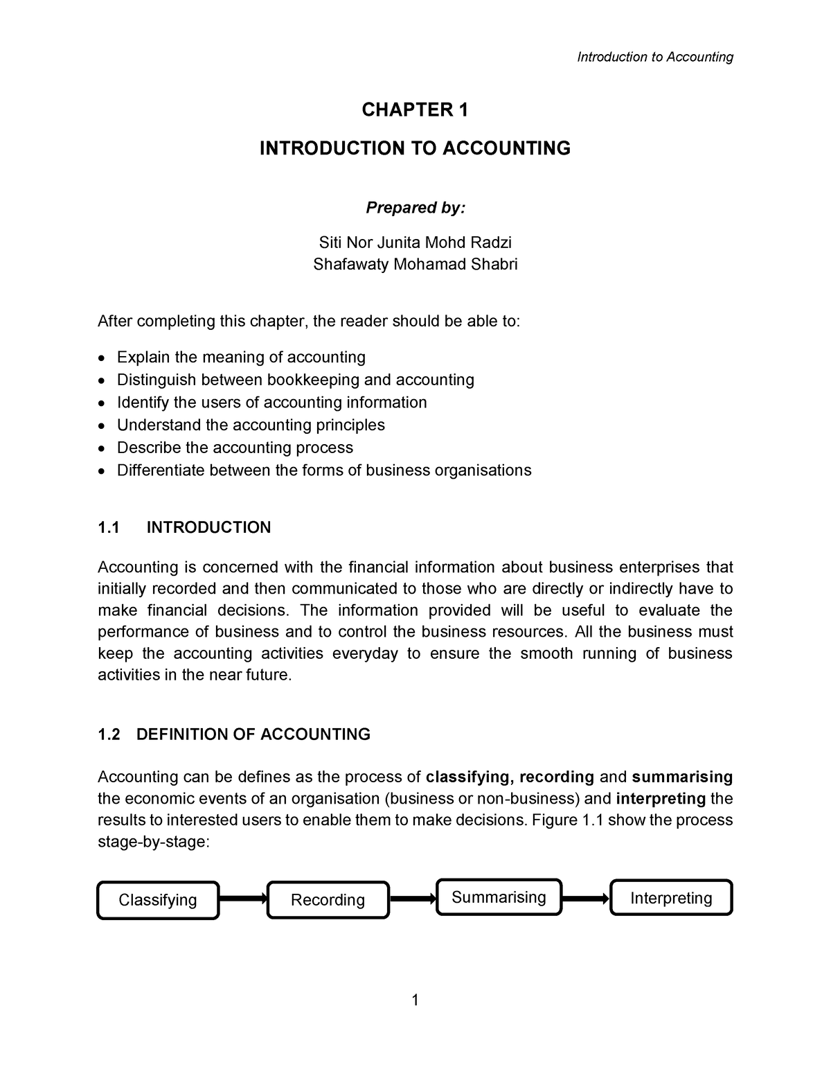 Chap 1 Introduction To Accounting - CHAPTER 1 INTRODUCTION TO ...