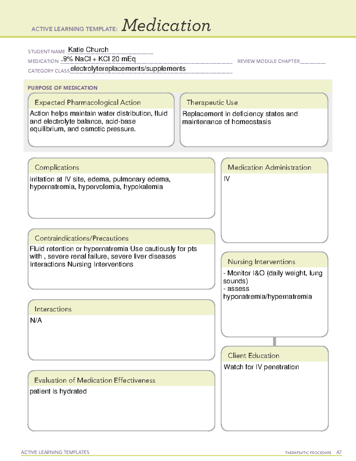 .9% Na Cl + KCl - Medication Template - ACTIVE LEARNING TEMPLATES ...