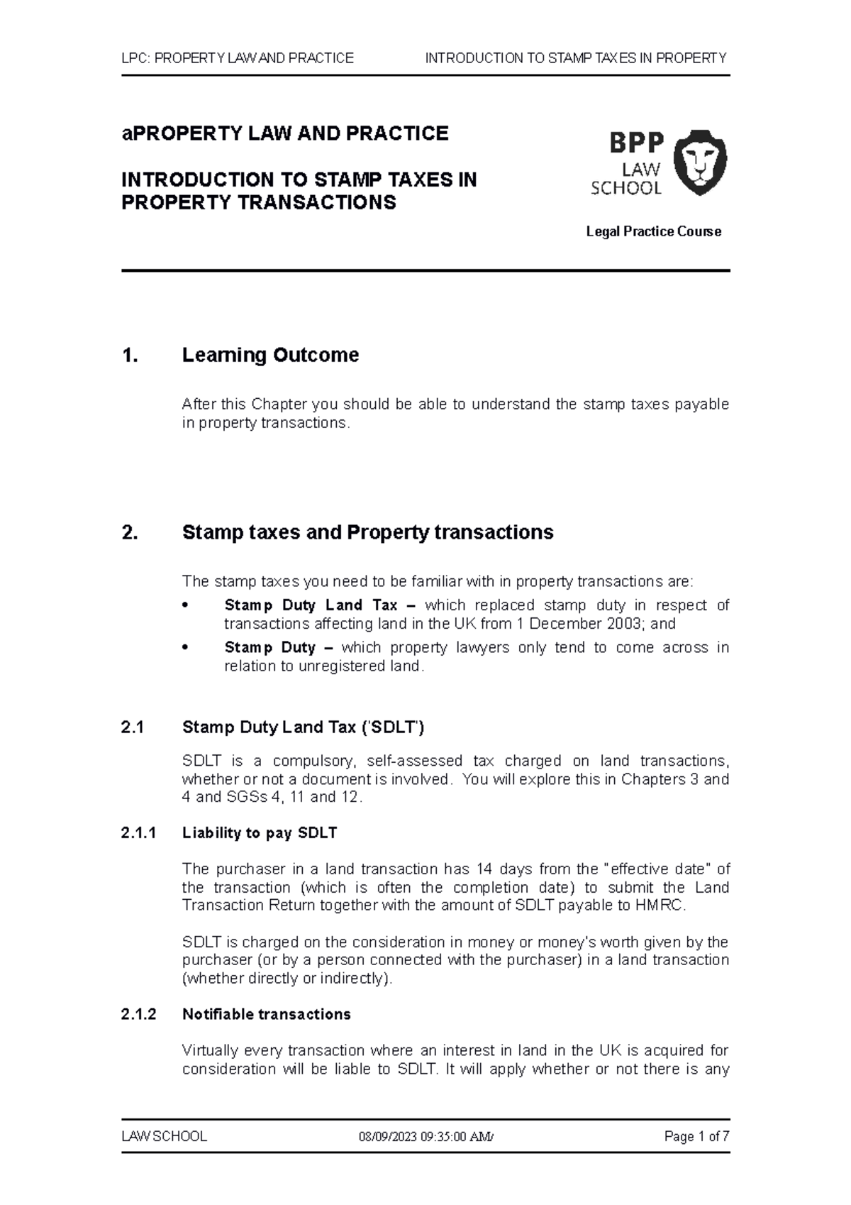 Introduction To Stamp Taxes In Property 2324 LPC PROPERTY LAW AND   Thumb 1200 1698 