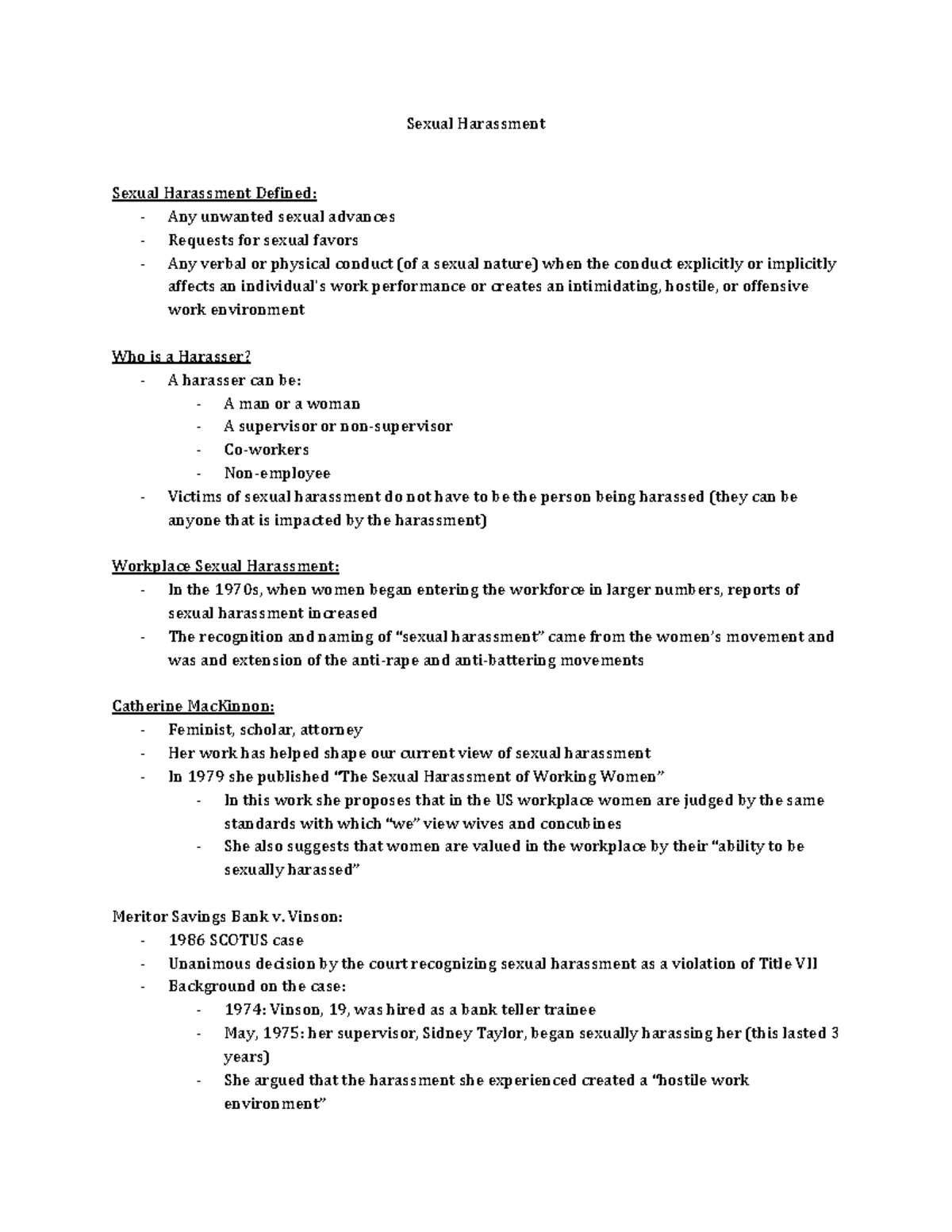 Sexual Harassment - Professor Lauren White - Sexual Harassment Sexual ...