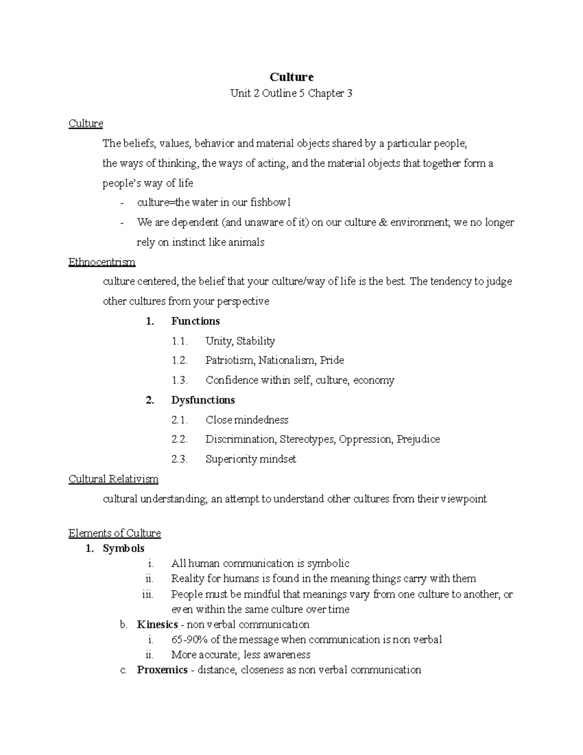 Unit 2 Chapter 5 Culture - Culture Unit 2 Outline 5 Chapter 3 Culture ...