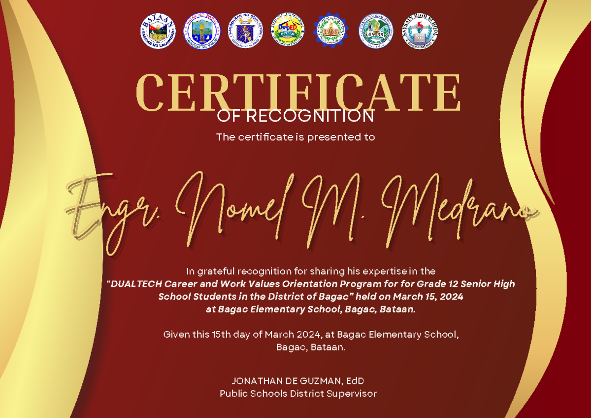 Red Elegant Appreciation Certificate - Engr. Nomel M. Medranoengr 