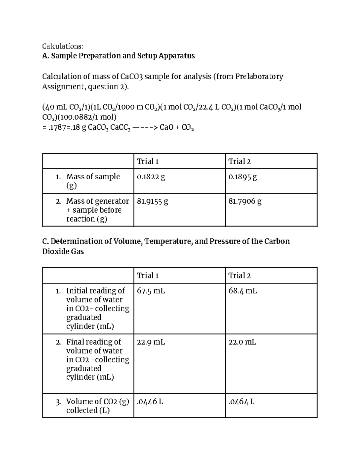 Experiment 13 Calculations A. Sample Preparation and Setup Apparatus