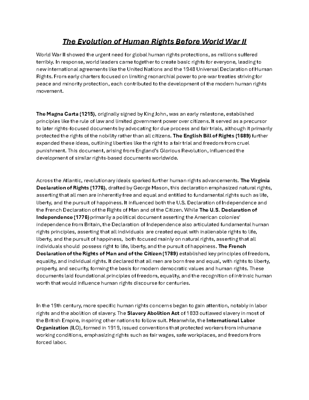 The Evolution of Human Rights Before World War 2 - In response, world ...