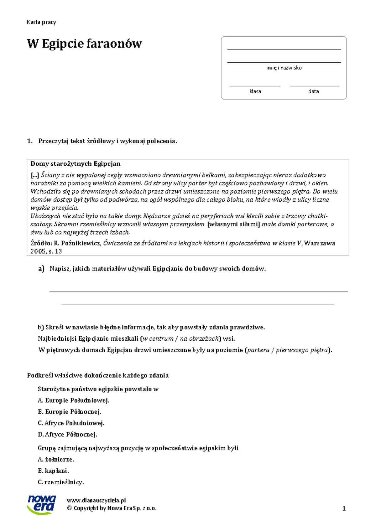 539848786 13 w Egipcie Faraonow Karta Pracy 1 - 1 dlanauczyciela