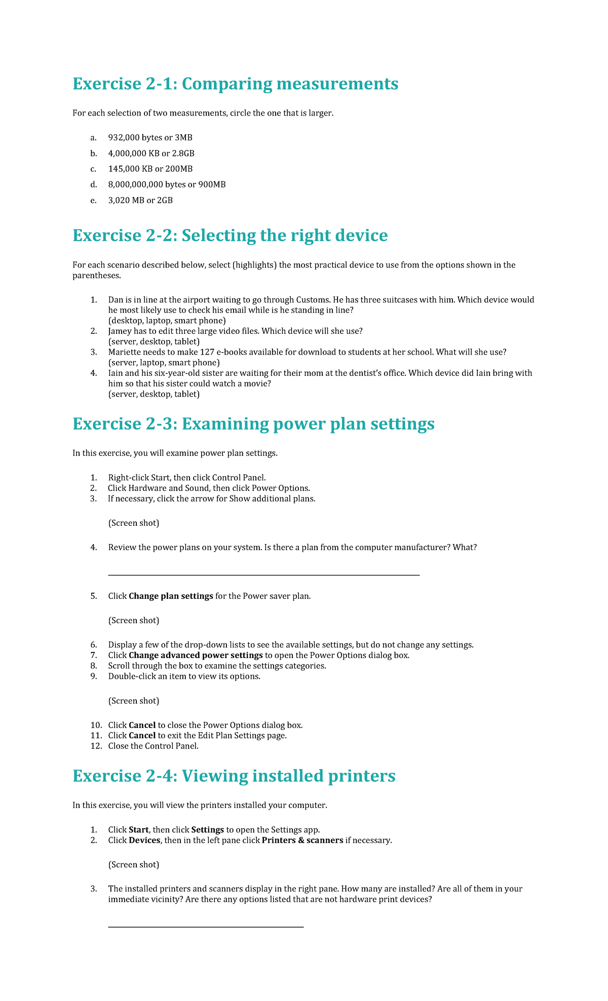 Lab Exercise - Lesson 2 - None - Exercise 2-1: Comparing Measurements ...