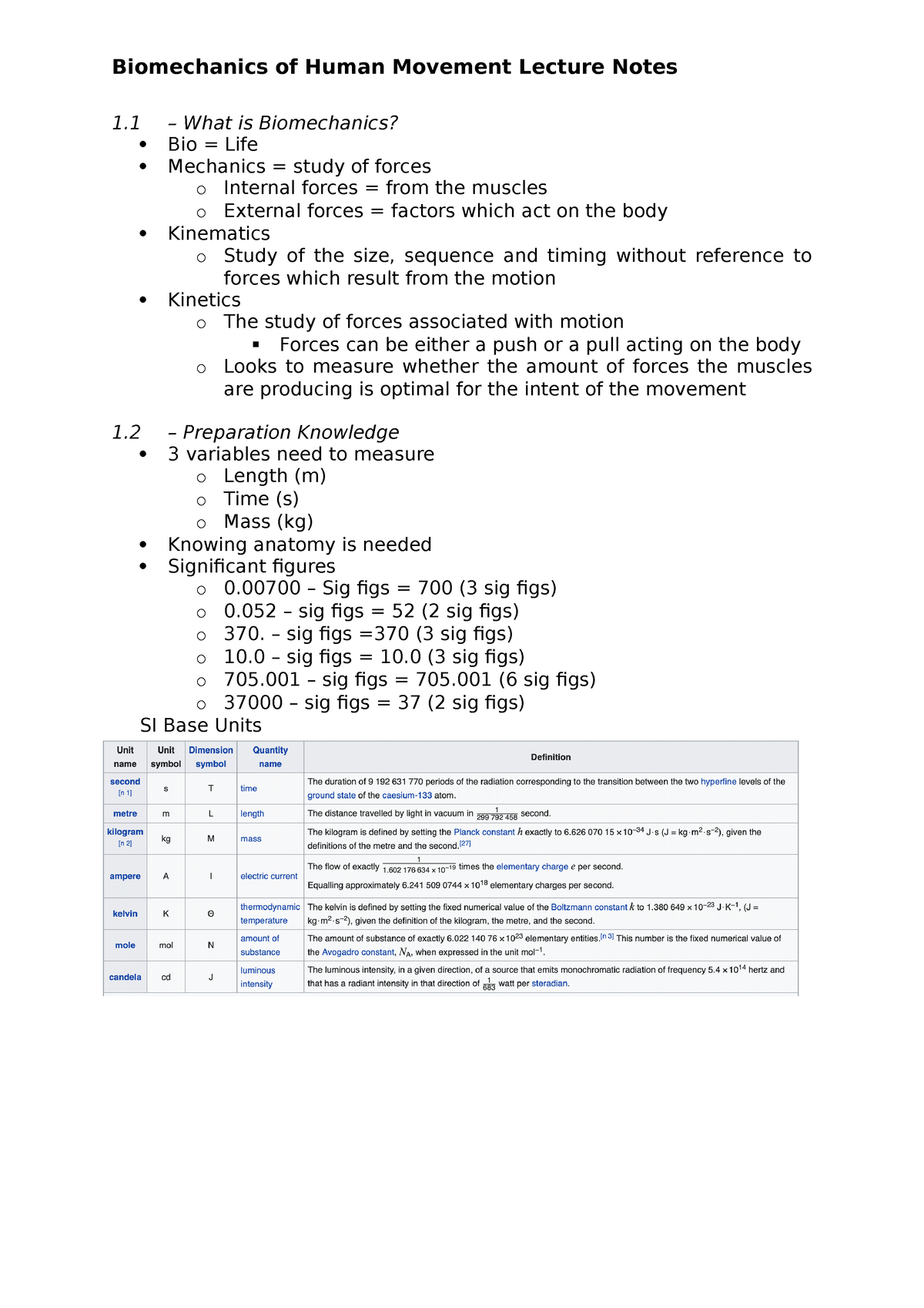 Biomechanics lecture notes HLTH 2025 UniSA Studocu