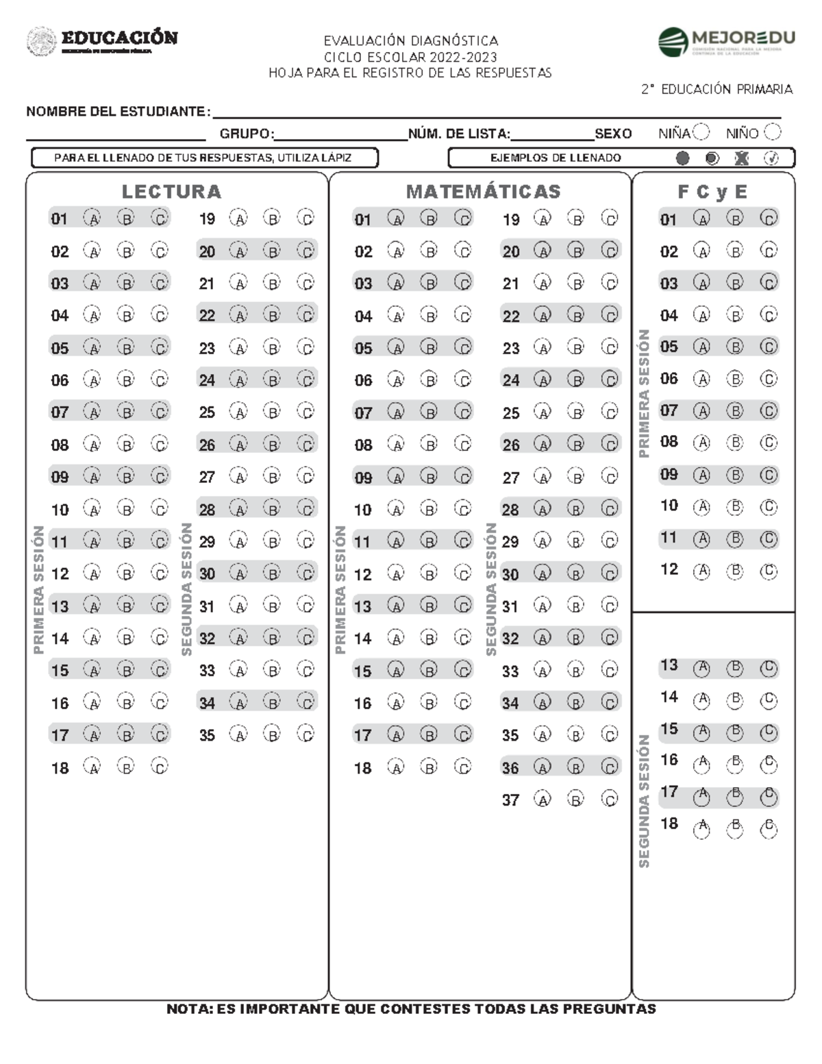 2° HOJA Respuestas - SEGUNDA SESI”N SEGUNDA SESI”N EVALUACI”N DIAGN ...