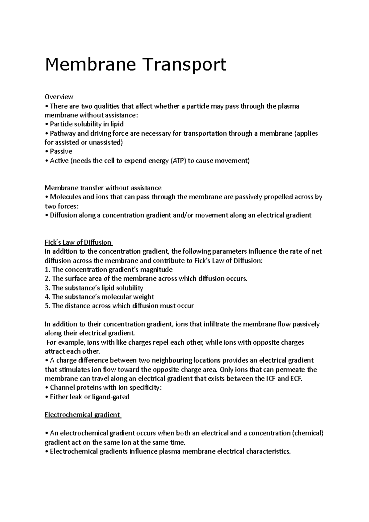 Membrane Transport notes - Membrane Transport Overview There are two ...