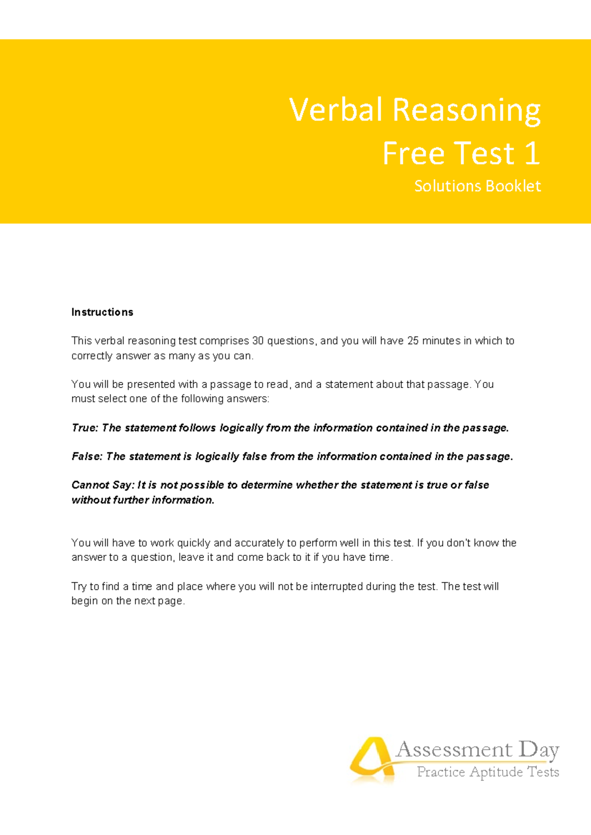 Verbal Reasoning Test1 Solutions - Instructions This verbal reasoning ...