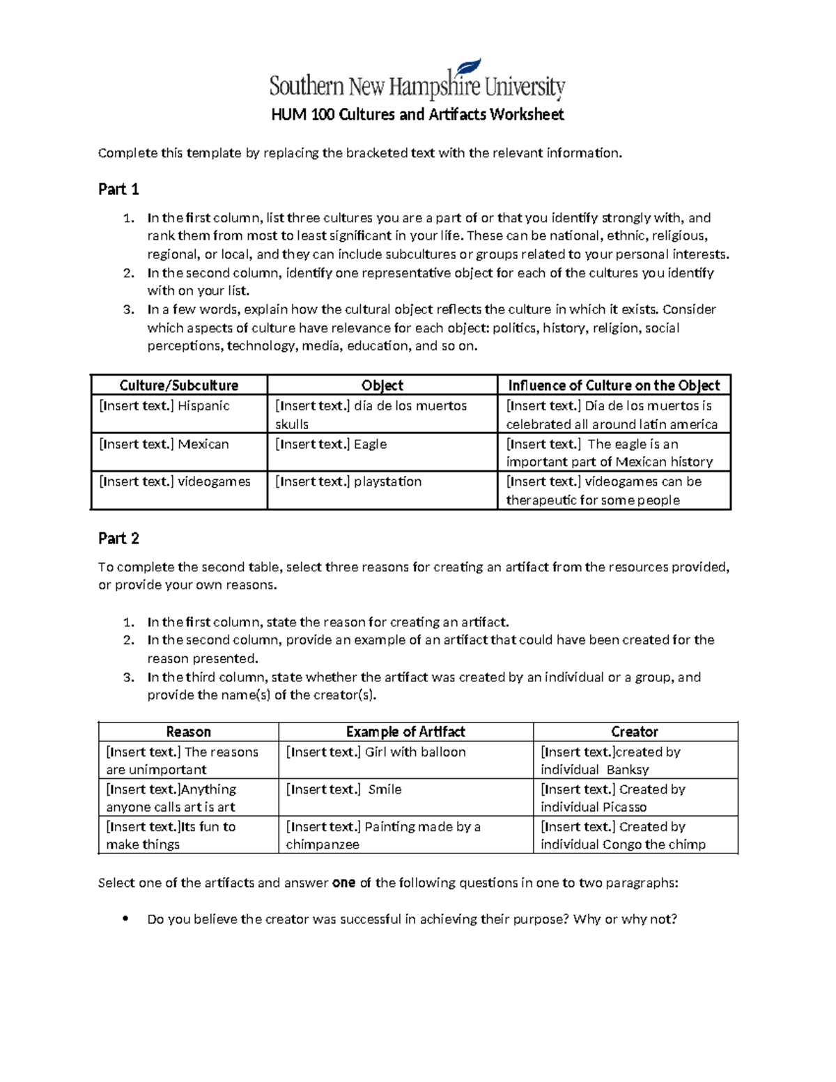 Hum+100+cultures+and+artifacts+worksheet+1 - Hum 100 Cultures And 