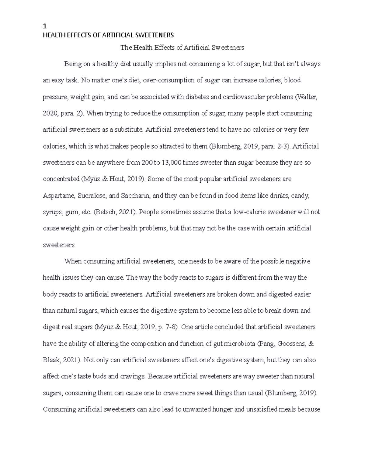 FUSE Research Essay HEALTH EFFECTS OF ARTIFICIAL SWEETENERS The