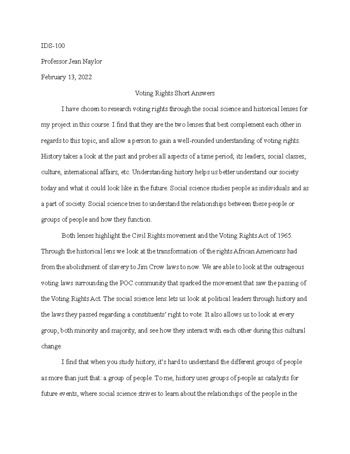 Module 6 Short Answer - IDS- Professor Jean Naylor February 13, 2022 ...