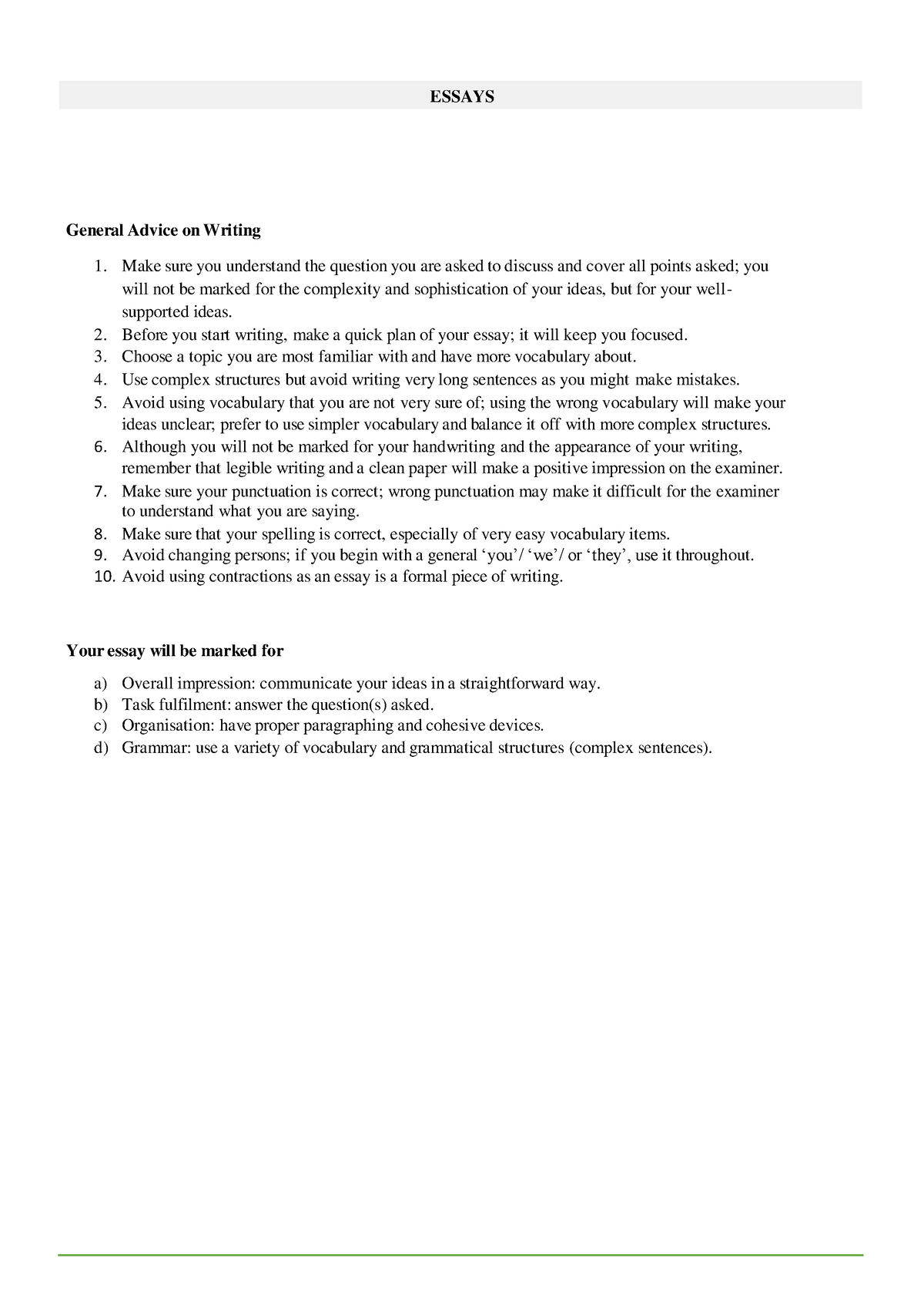 Compostion Notes Essay C1 and C2 - General Advice on Writing 1. Make ...