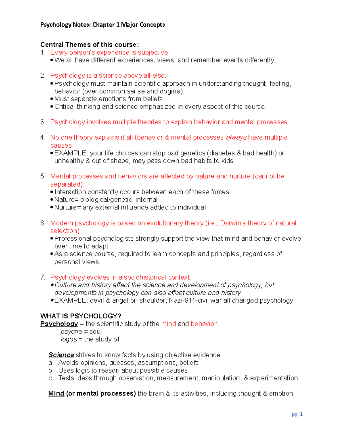 PSYC Chapter 1 Notes - Central Themes of this course: Every person’s ...