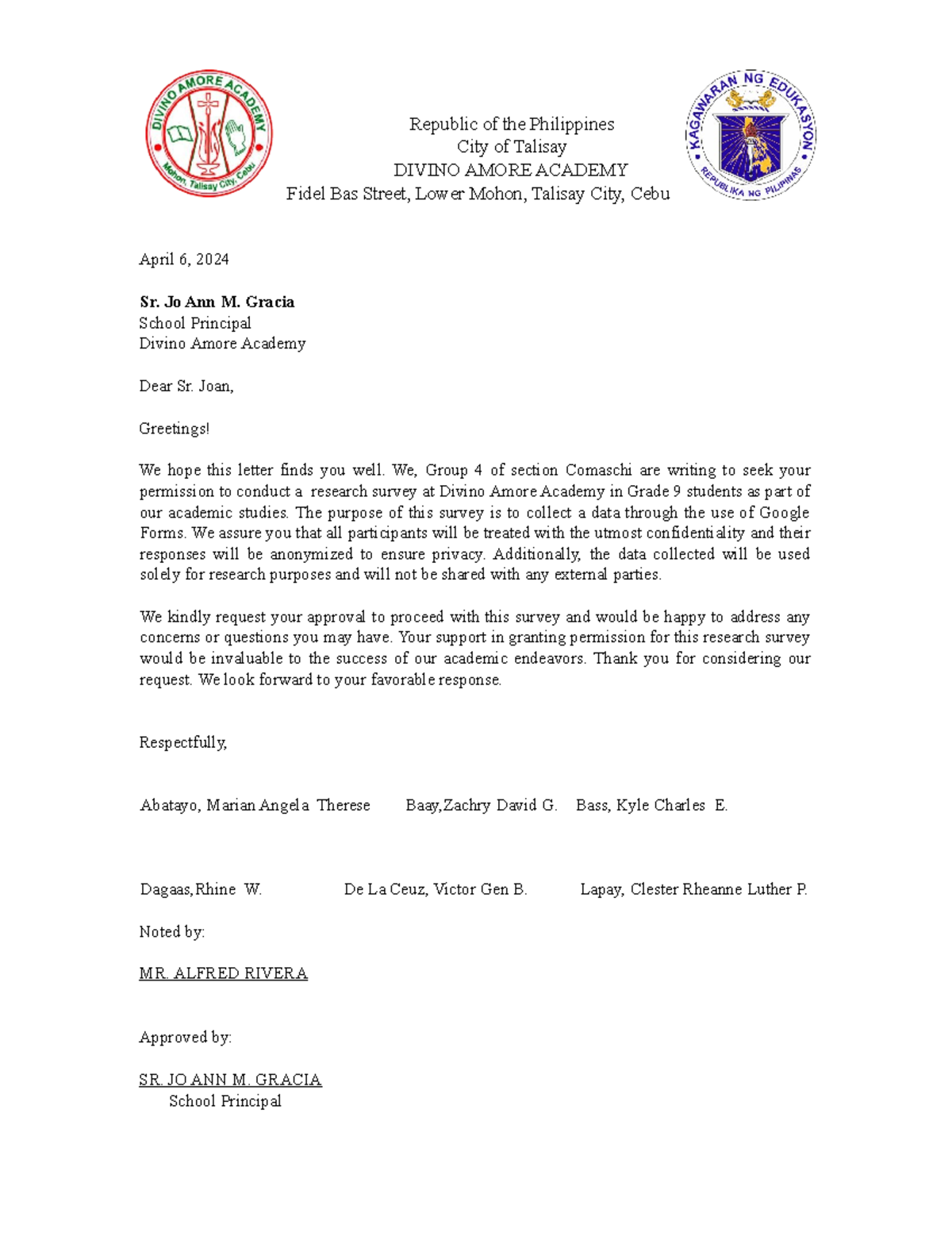 Permission- Letter-rhine - Republic of the Philippines City of Talisay ...