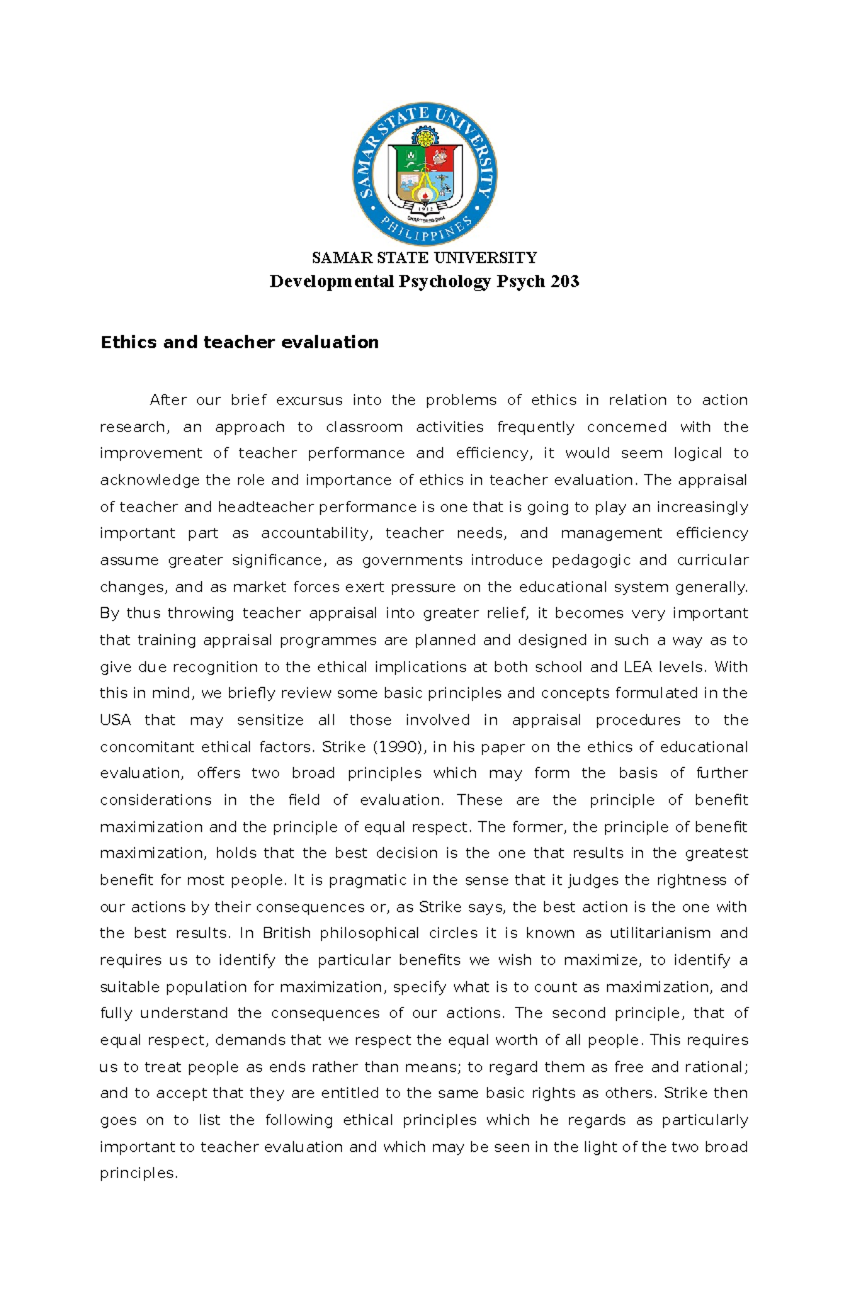 Developmental Psychology Psych 203 1 - SAMAR STATE UNIVERSITY ...